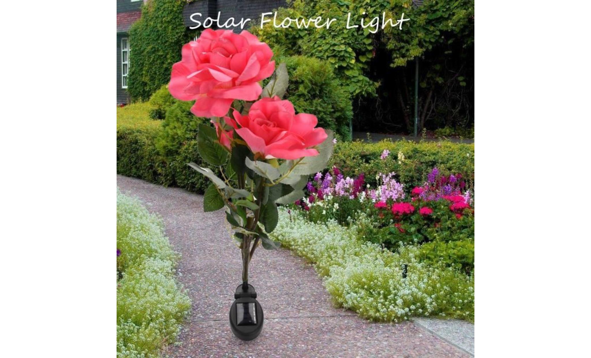 1 pc lampe  extérieure fleur solaire led 3 têtes lumière pour la maison jardin pelouse décor (rose)