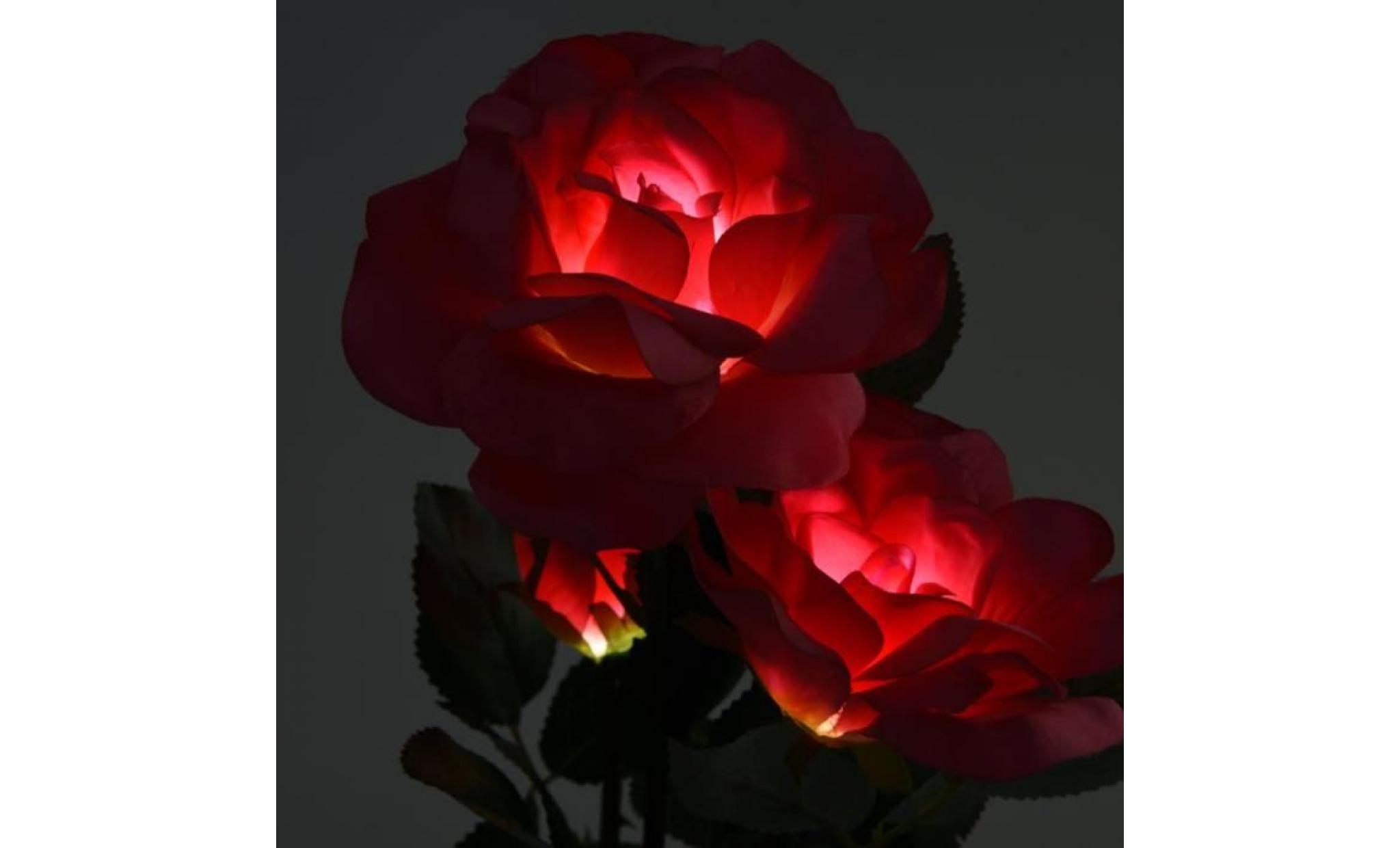 1 pc lampe  extérieure fleur solaire led 3 têtes lumière pour la maison jardin pelouse décor (rose) pas cher