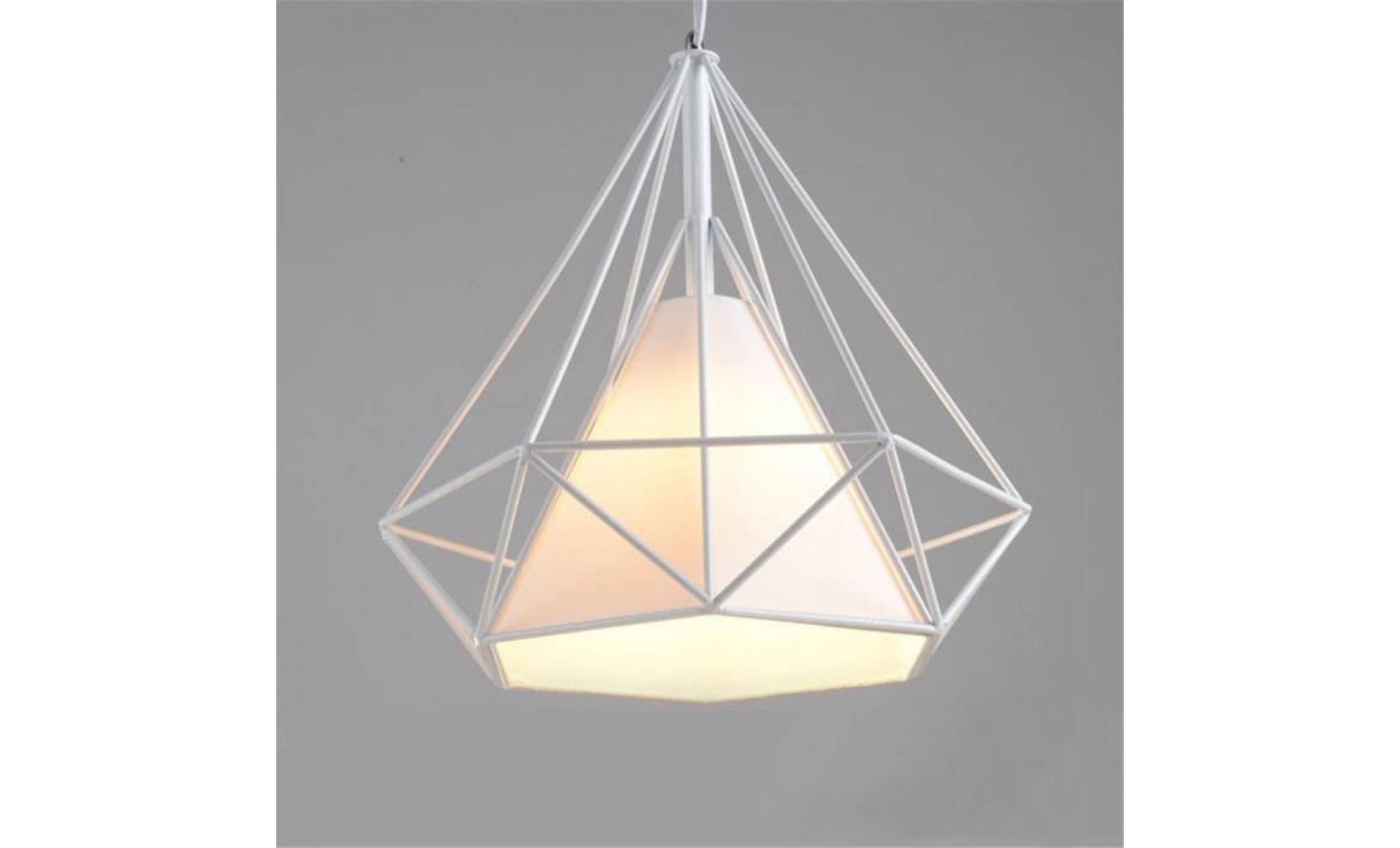 1 pcs lustre abat jour cage fer forme losange éclairage industriel (sans ampoule) (25cm, blanc)