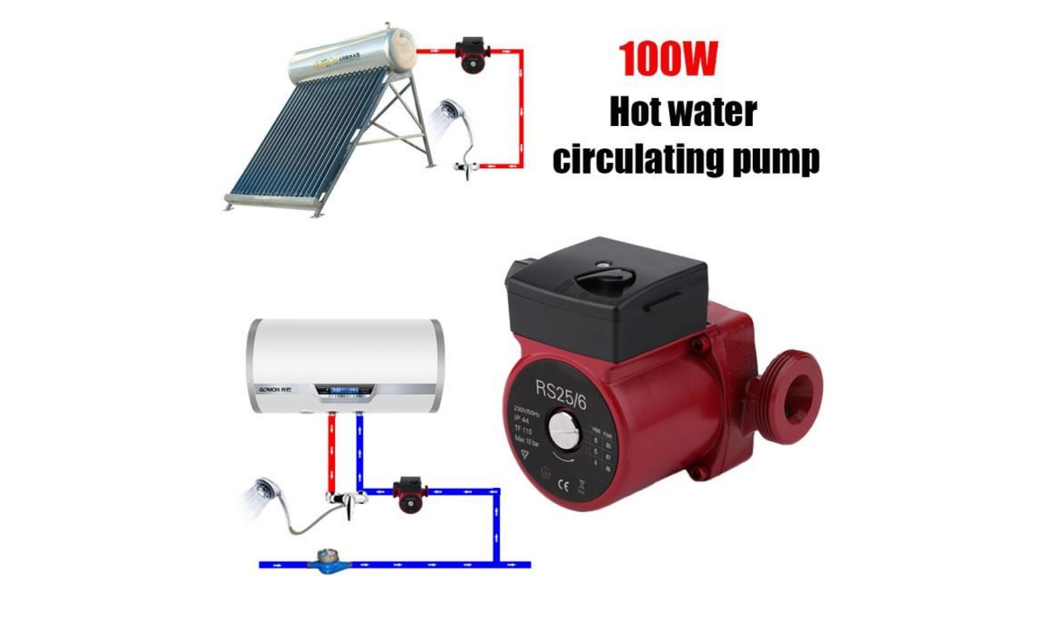 100w 230v pompe de circulation d'eau chaude chauffage central rouge et noir