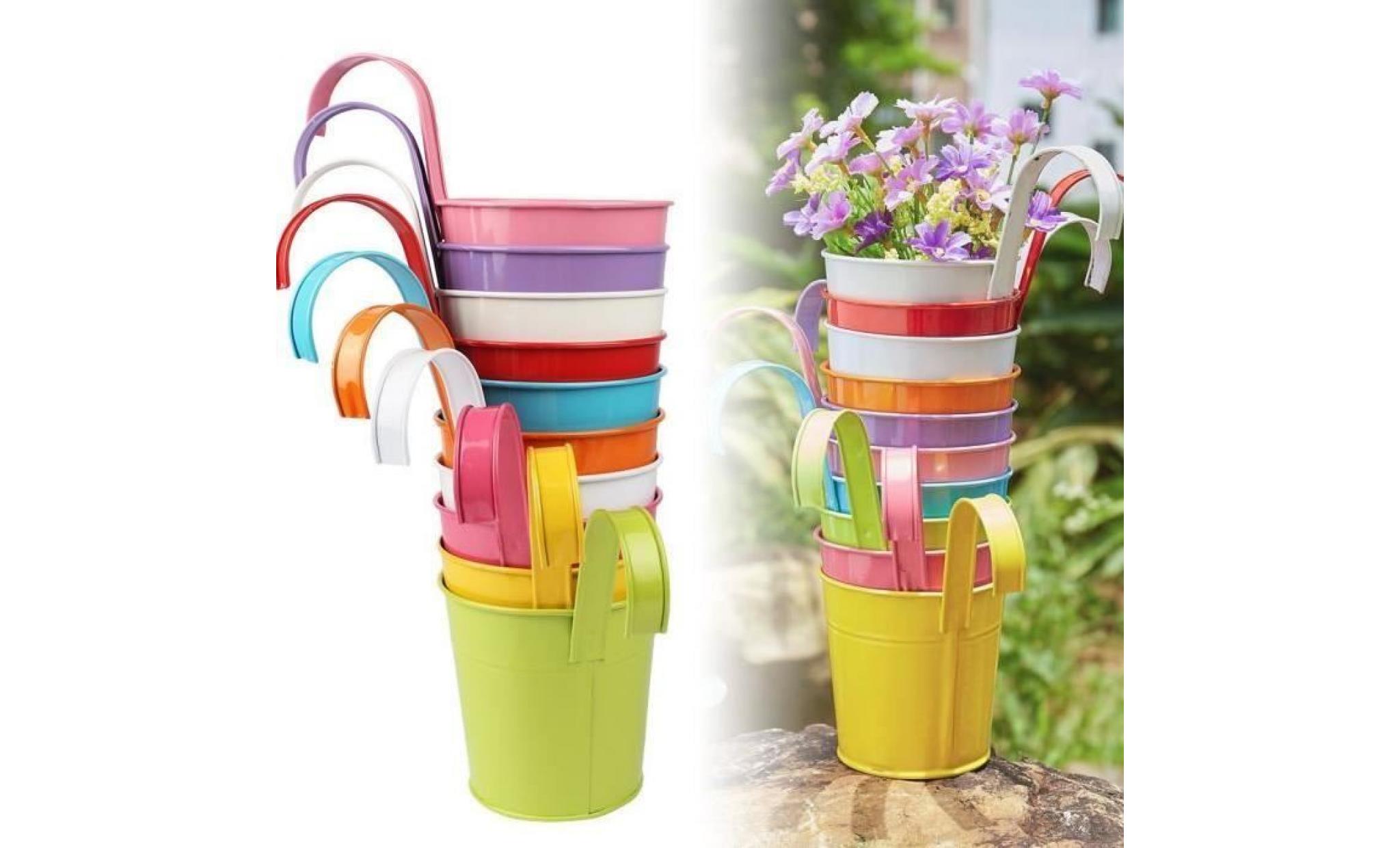 10pcs pots de fleurs avec poignée amovible pot plante suspendu 10 couleurs pots fleur métal fer balcon jardin maison décoration