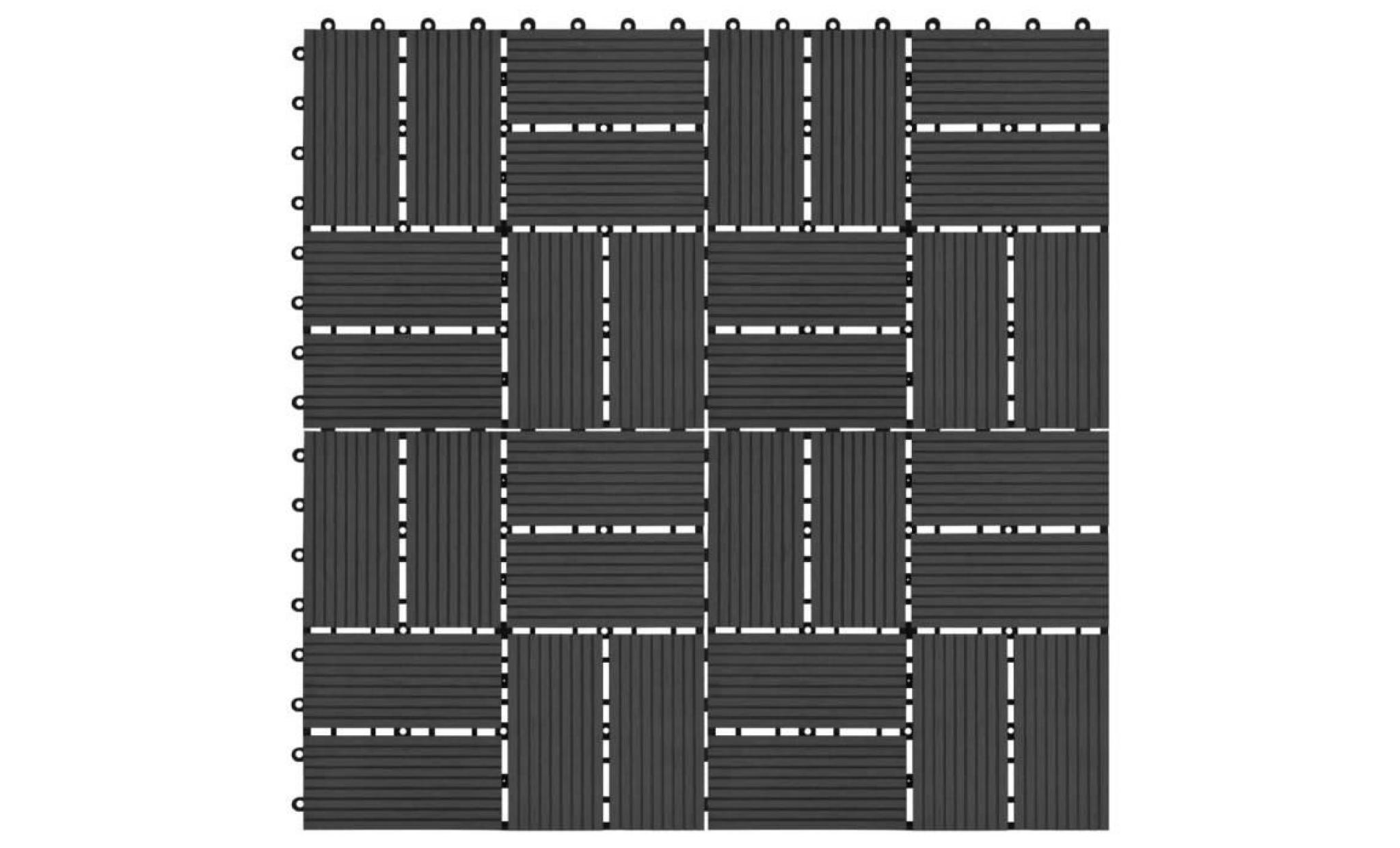 11 pcs carreau de terrasse wpc 30 x 30 cm 1 m² noir