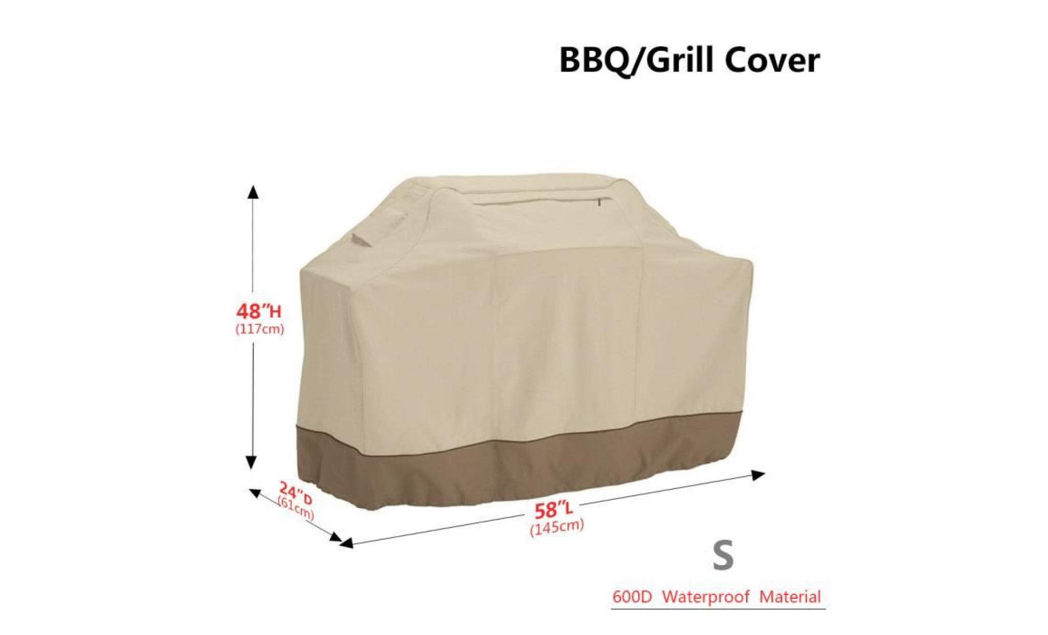 145*61*117cm 620d etanche impeméable housse bâche couverture bbq barbecue extérieur protecteur de four beige