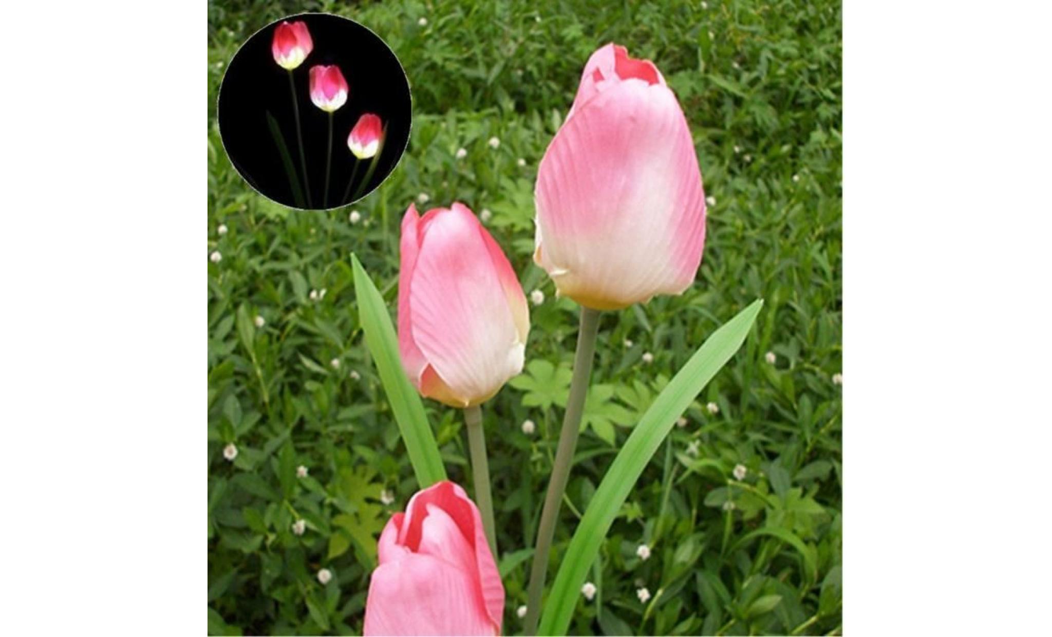 1pcs led solaire lampe lumière tulipe fleur artificielle cour jardin extérieur paysage nuit décor 3 tête pas cher