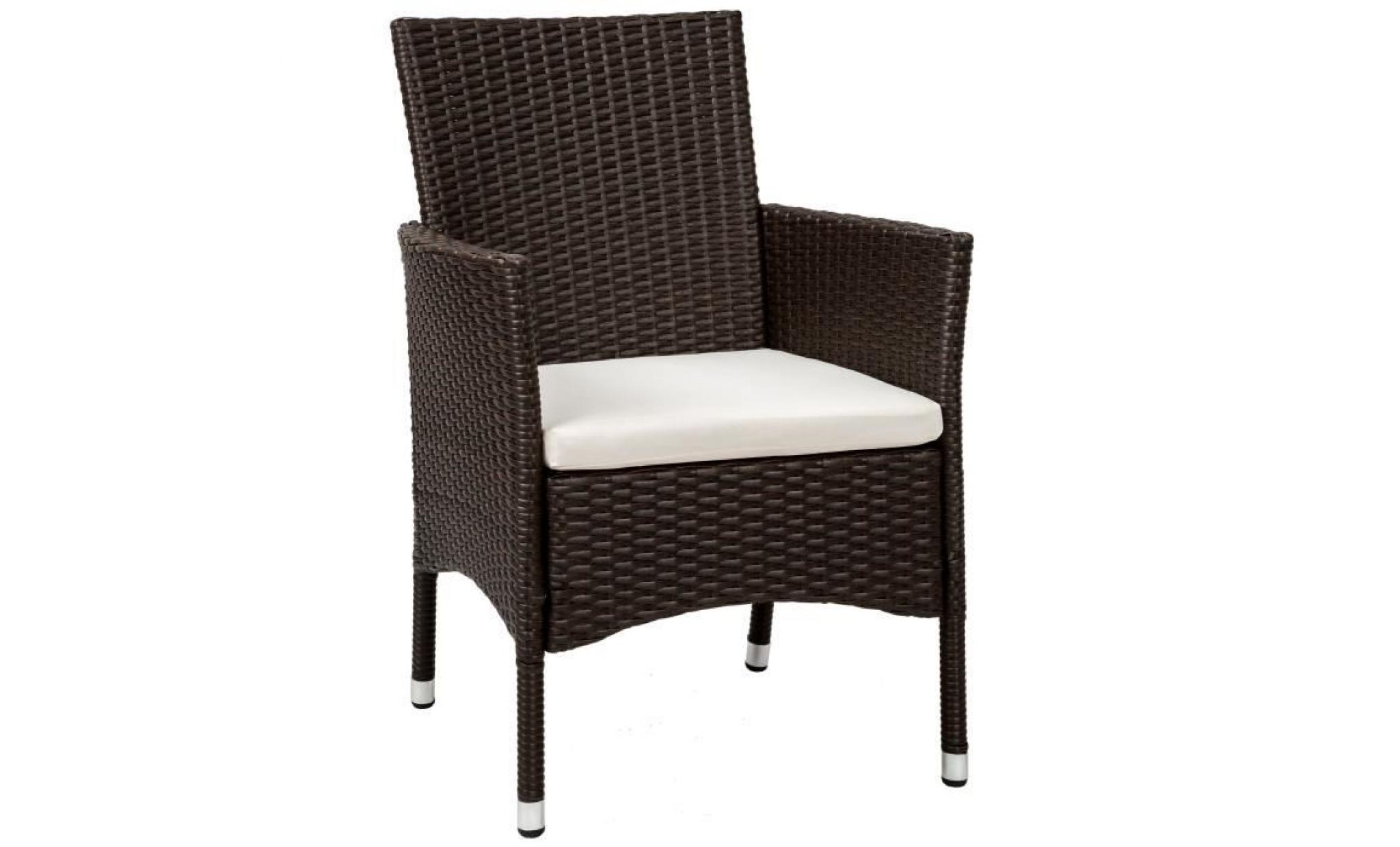 tectake 2 chaises de jardin, fauteuils de jardin de salon avec coussins en acier résine tressée 59 cm x 57 cm x 86 cm marron pas cher