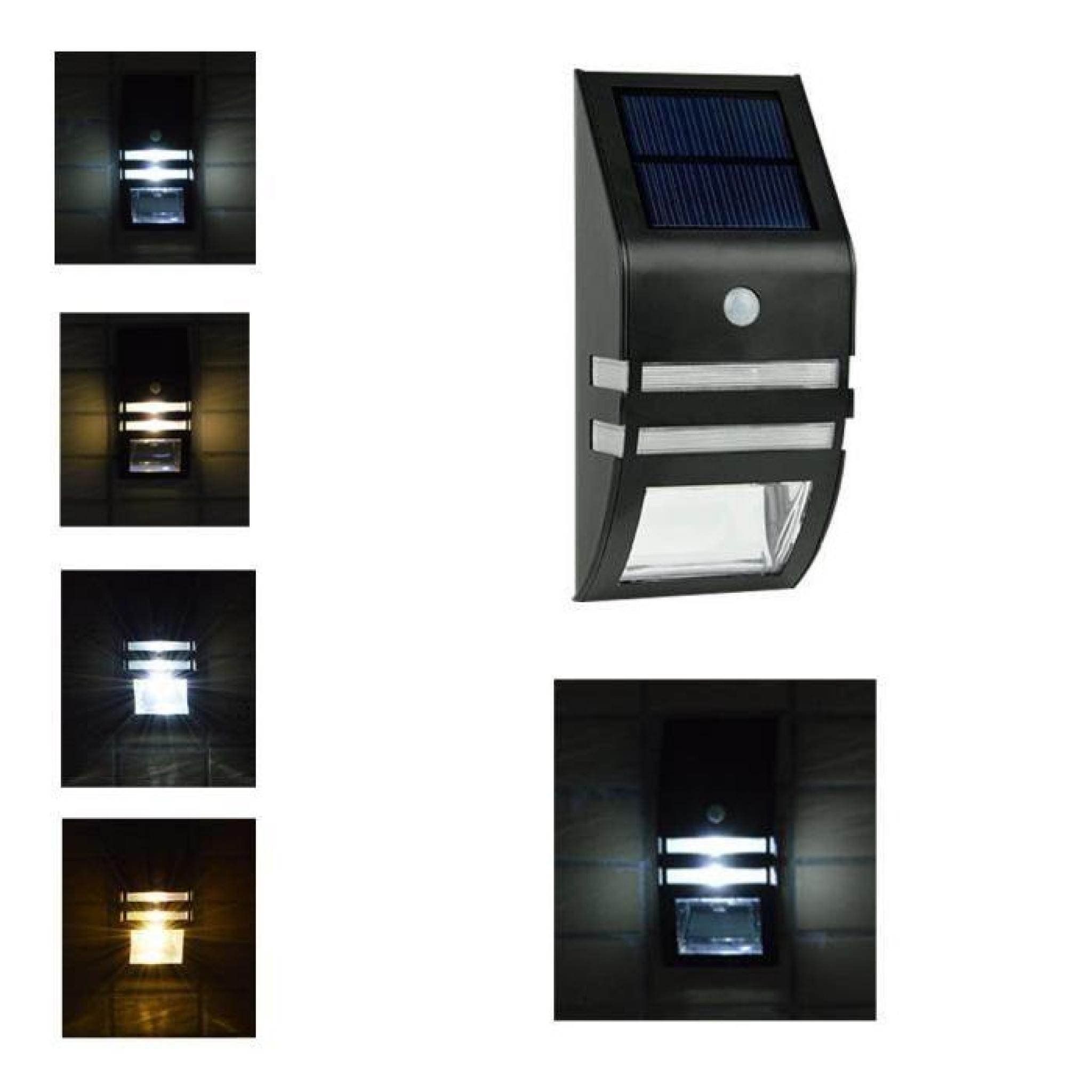 2 LED Lampe Energie Solaire PIR Mouvement Capteur Etanche Mur Jardin Lumière Noir et Blanc pas cher