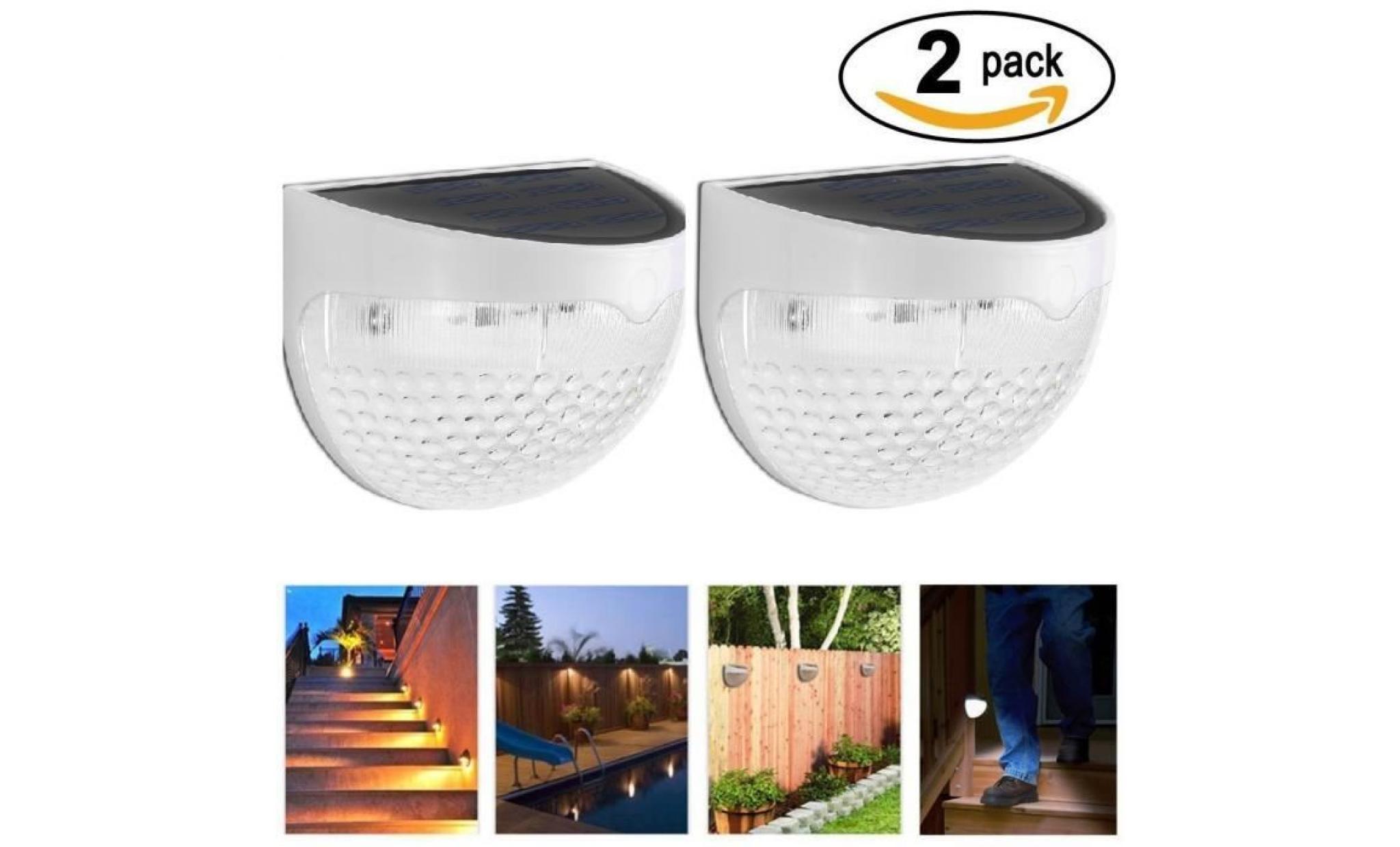 2 pack imperméable à l'eau solaire capteur de lumière lampe murale pour escalier outdoor post garden fence blanc chaud
