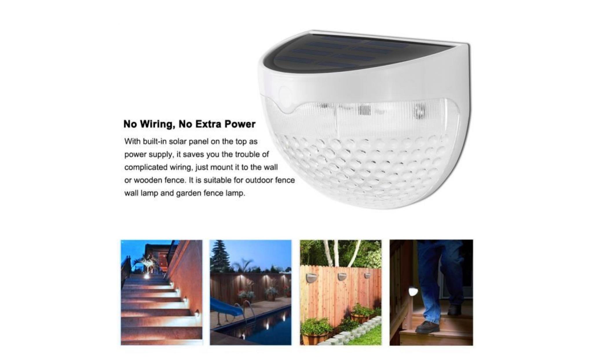 2 pack imperméable à l'eau solaire capteur de lumière lampe murale pour escalier outdoor post garden fence blanc chaud pas cher