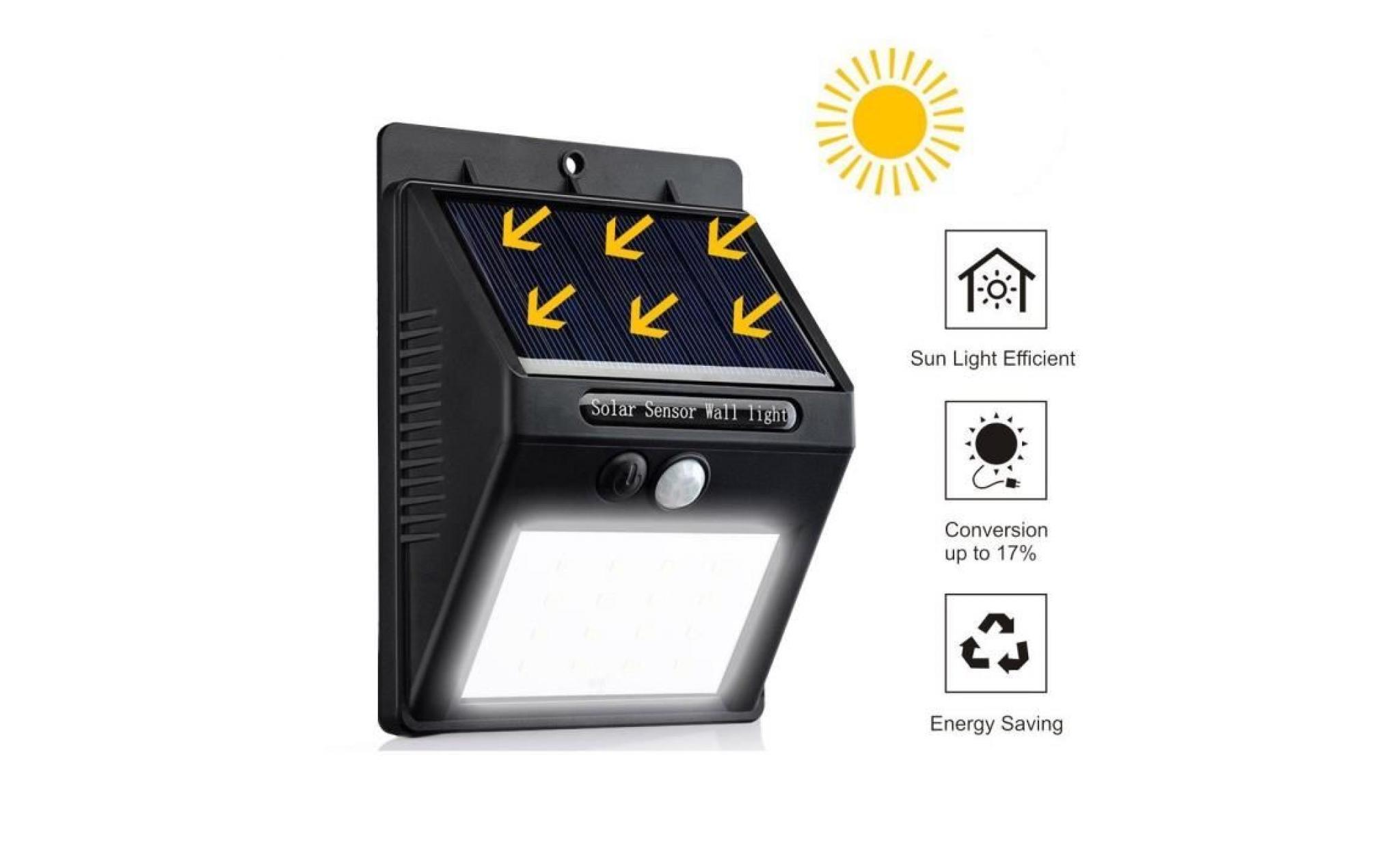 2 pack led solaire à jardin lumière sans fil 20led Éclairage exterieur imperméable détecteur de mouvement  Éclairage exterieur pas cher