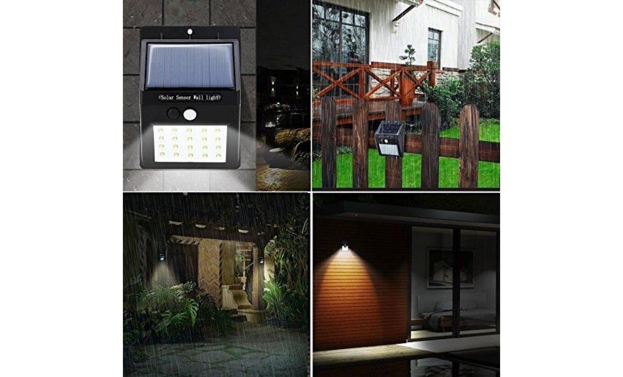 2 pack led solaire à jardin lumière sans fil 20led Éclairage exterieur imperméable détecteur de mouvement  Éclairage exterieur pas cher