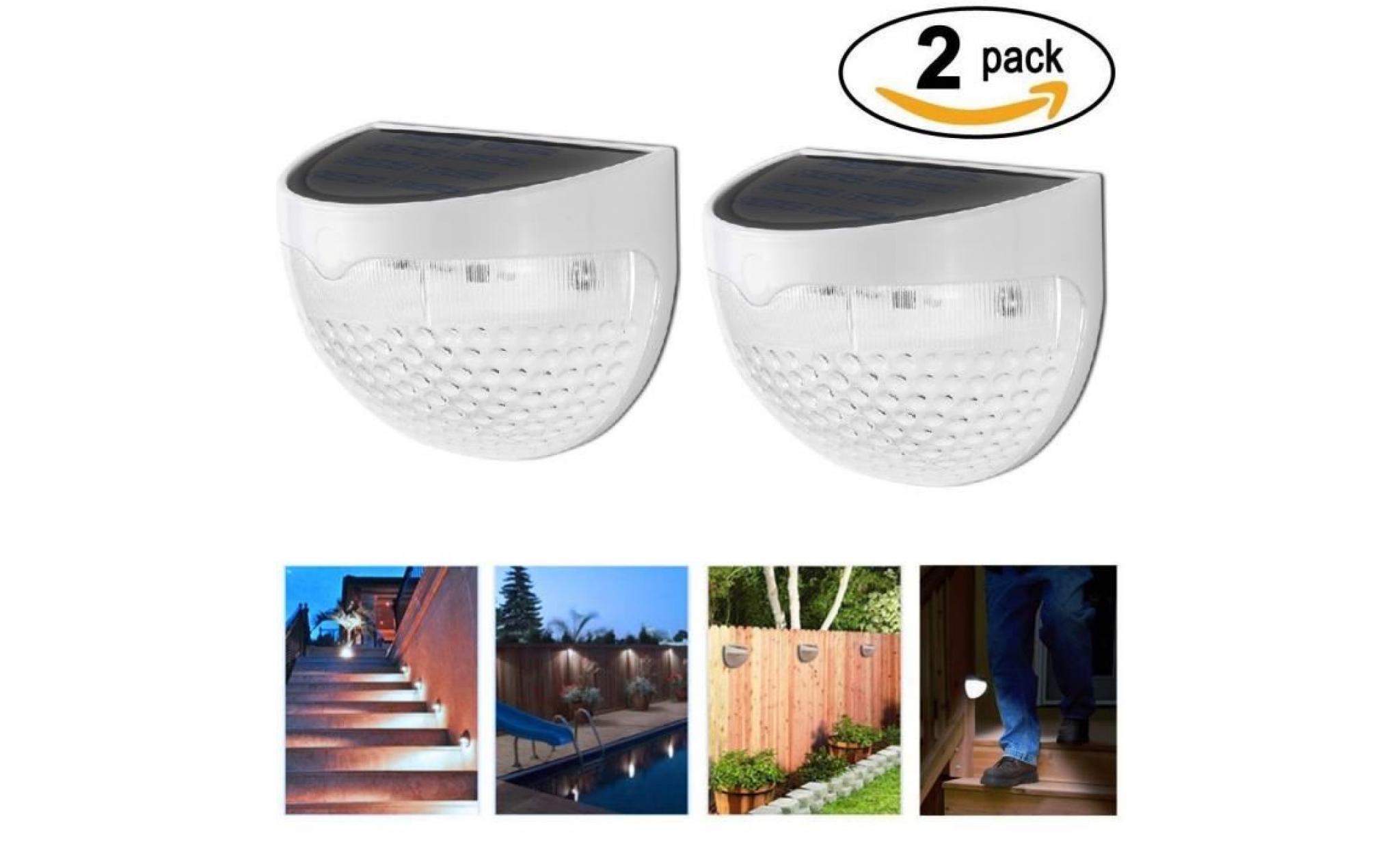 2 paquets imperméable à l'eau solaire capteur de lumière lampe murale pour escalier extérieure jardin jardin poste froid blanc