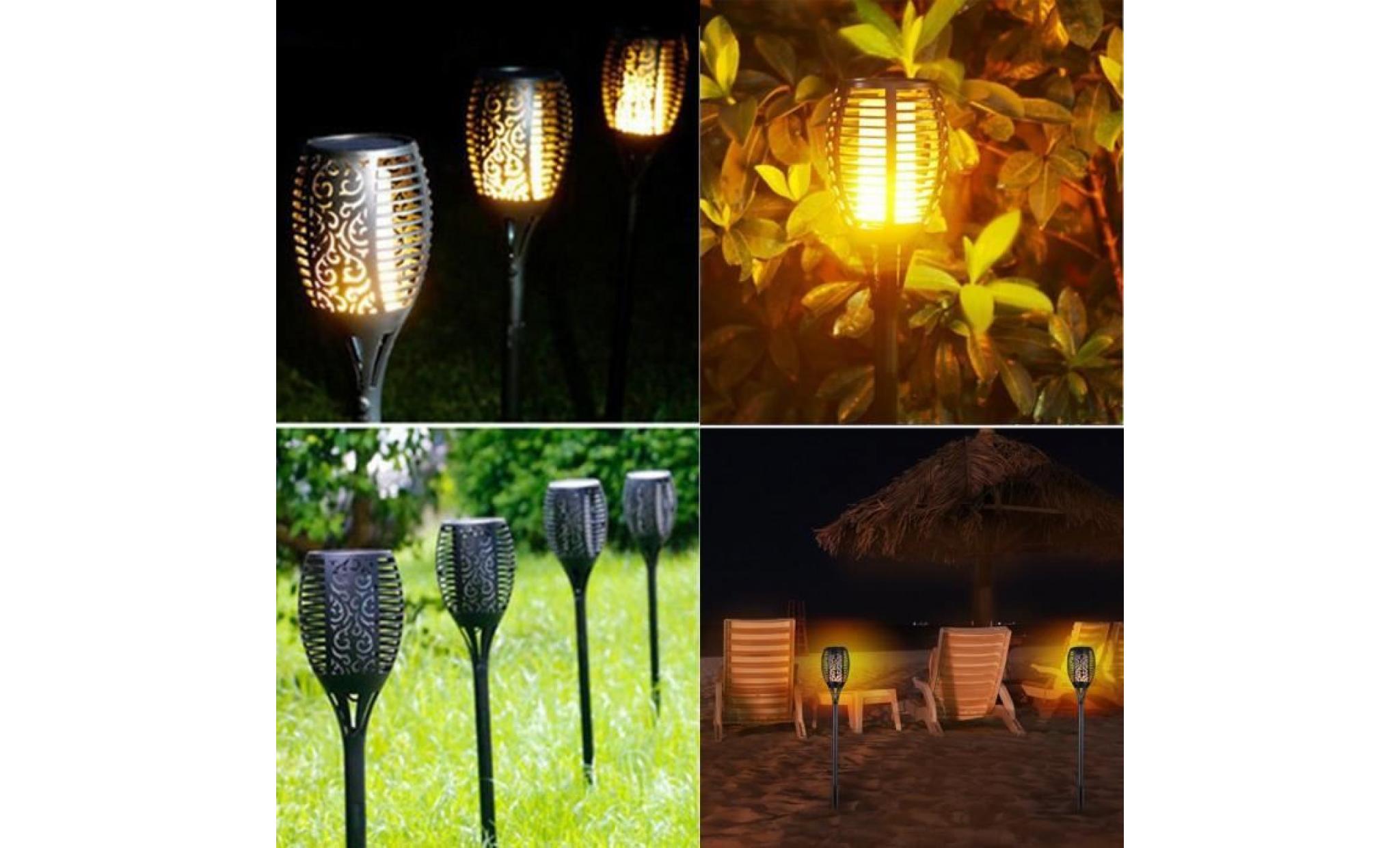 2 pcs lampe de jardin solaire lampe led décorative feu imperméable résistante chaleur eclairage exterieur decoration pour jardin