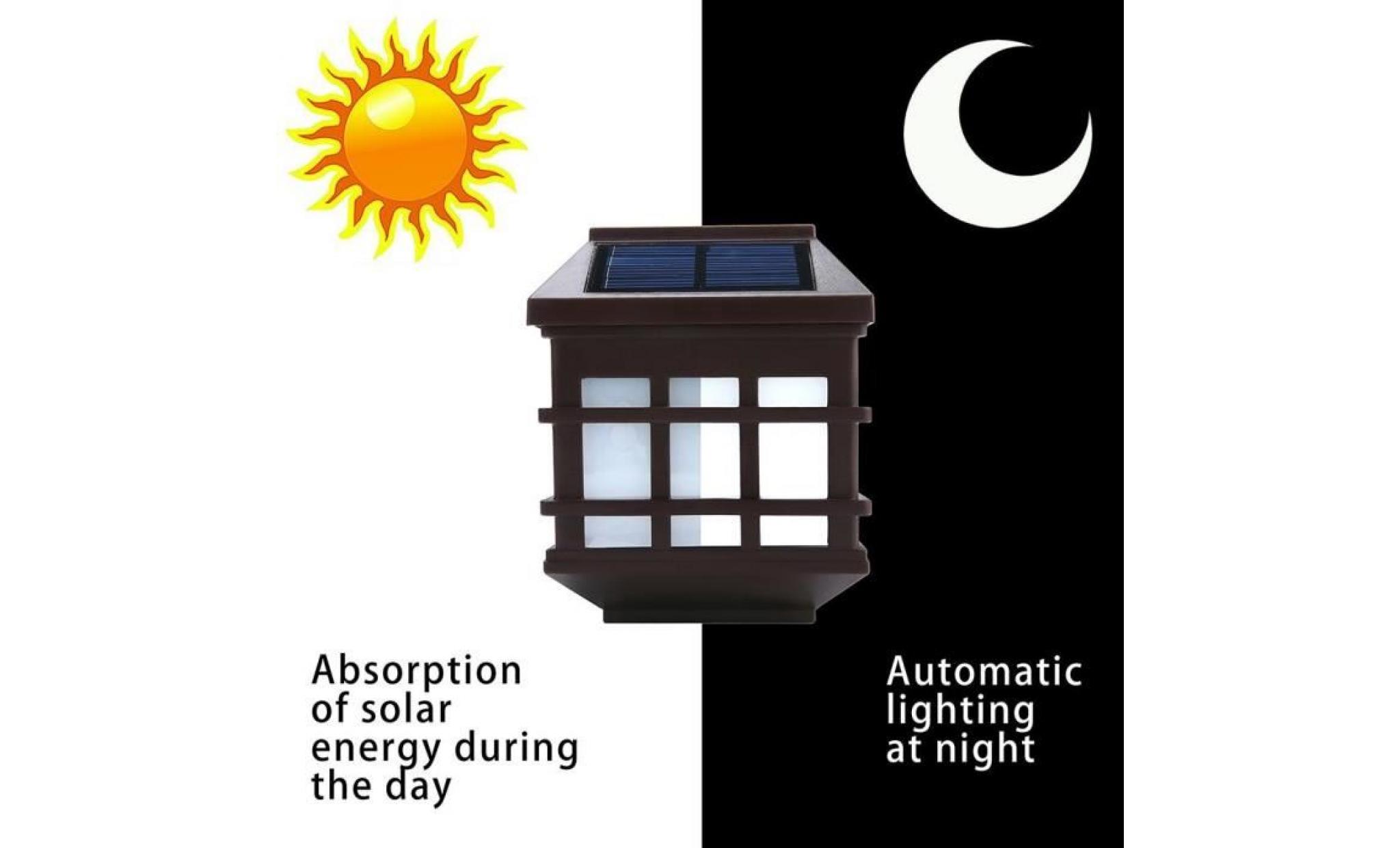 2 pcs lampe solaire imperméable lumière extérieure sans fil avec détecteur de lumière pour jardin, patio et clôture (blanc froid) pas cher