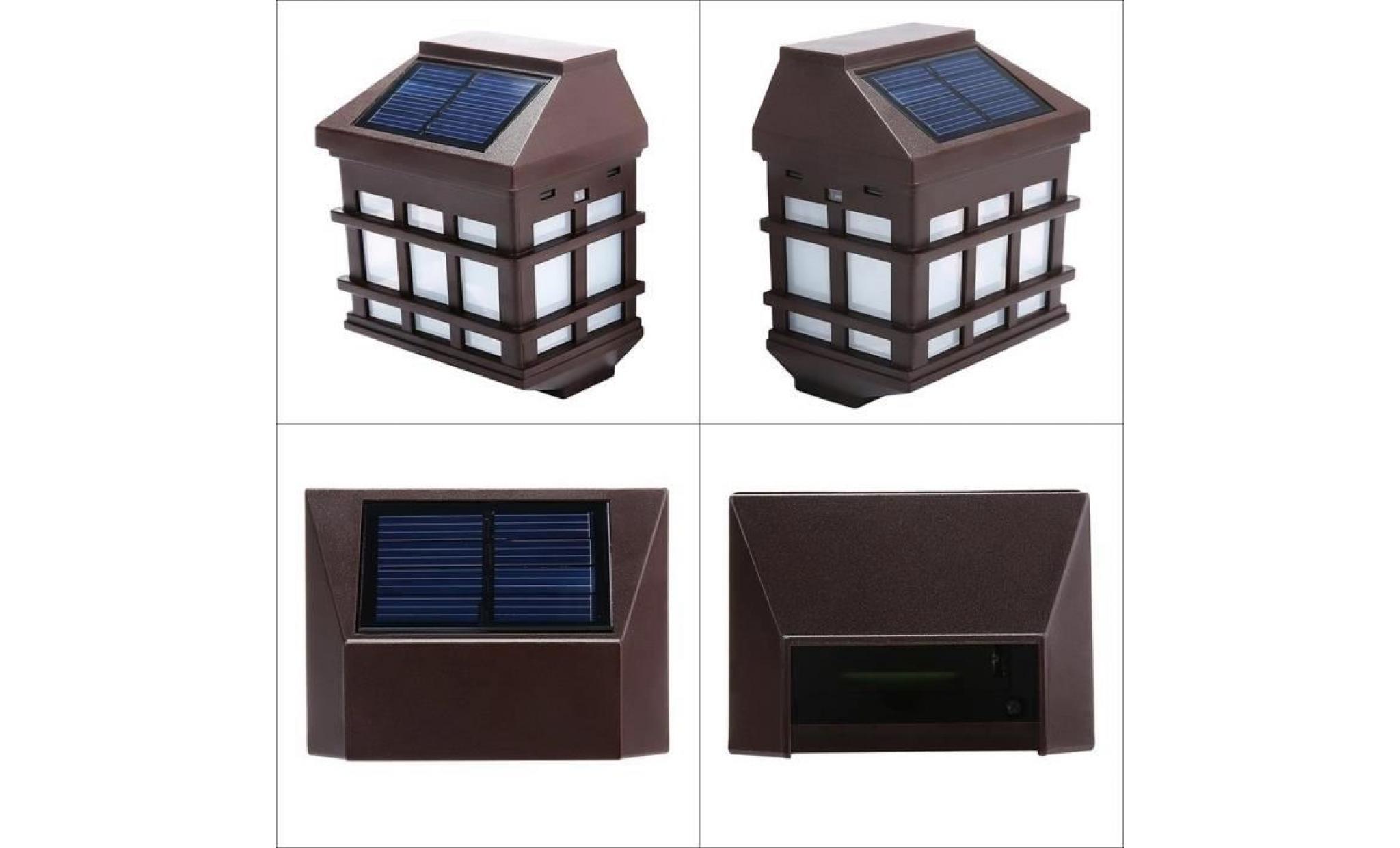 2 pcs lampe solaire imperméable lumière extérieure sans fil avec détecteur de lumière pour jardin, patio et clôture (blanc chaud) pas cher