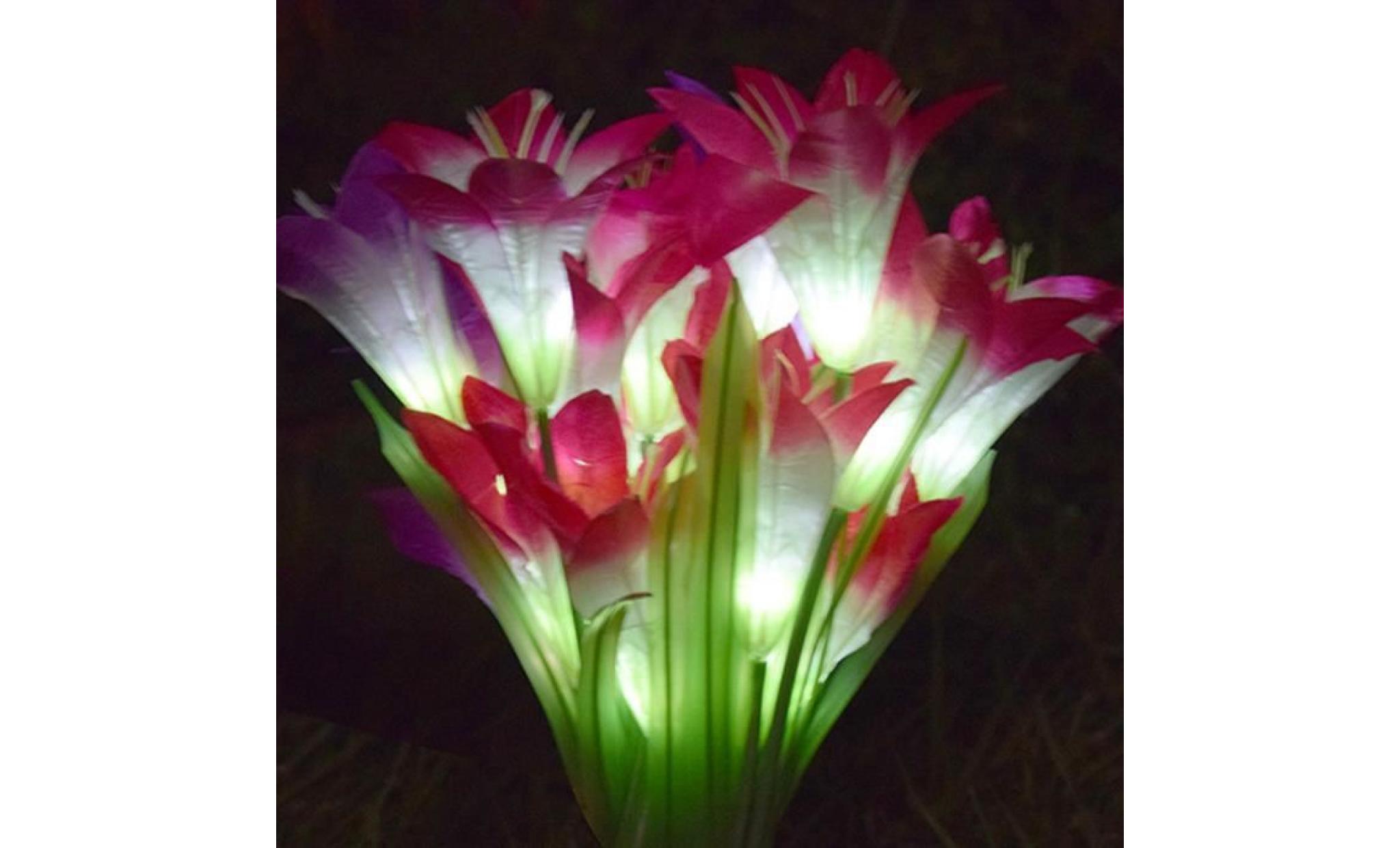 2 pcs lampes solaires à del d'extérieur 3 têtes étanche flower lily lampe de pelouse @qw3556 pas cher