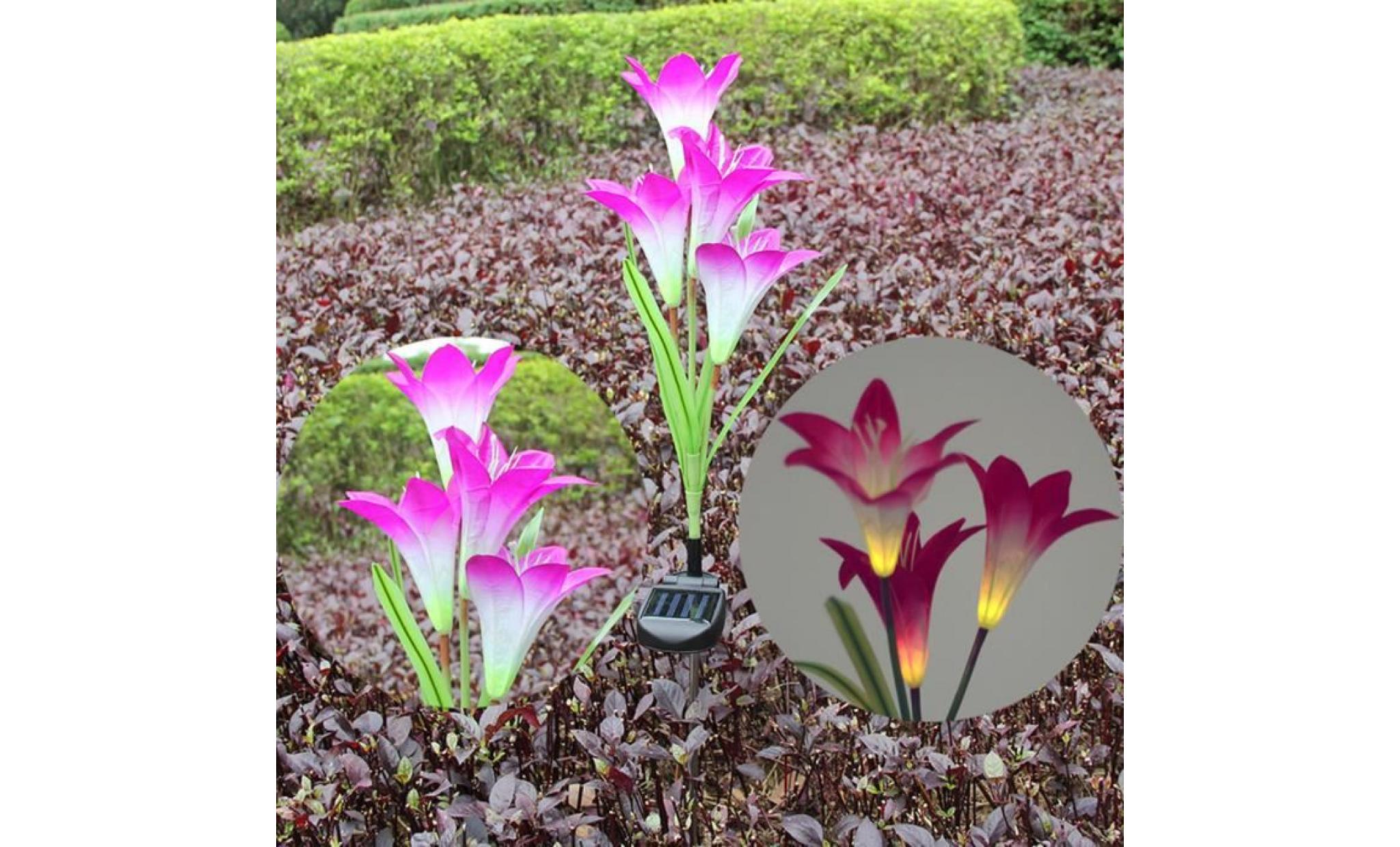 2 pièces lily fleur solaire de jardin stake lumière multicolore changement led li412@ pas cher