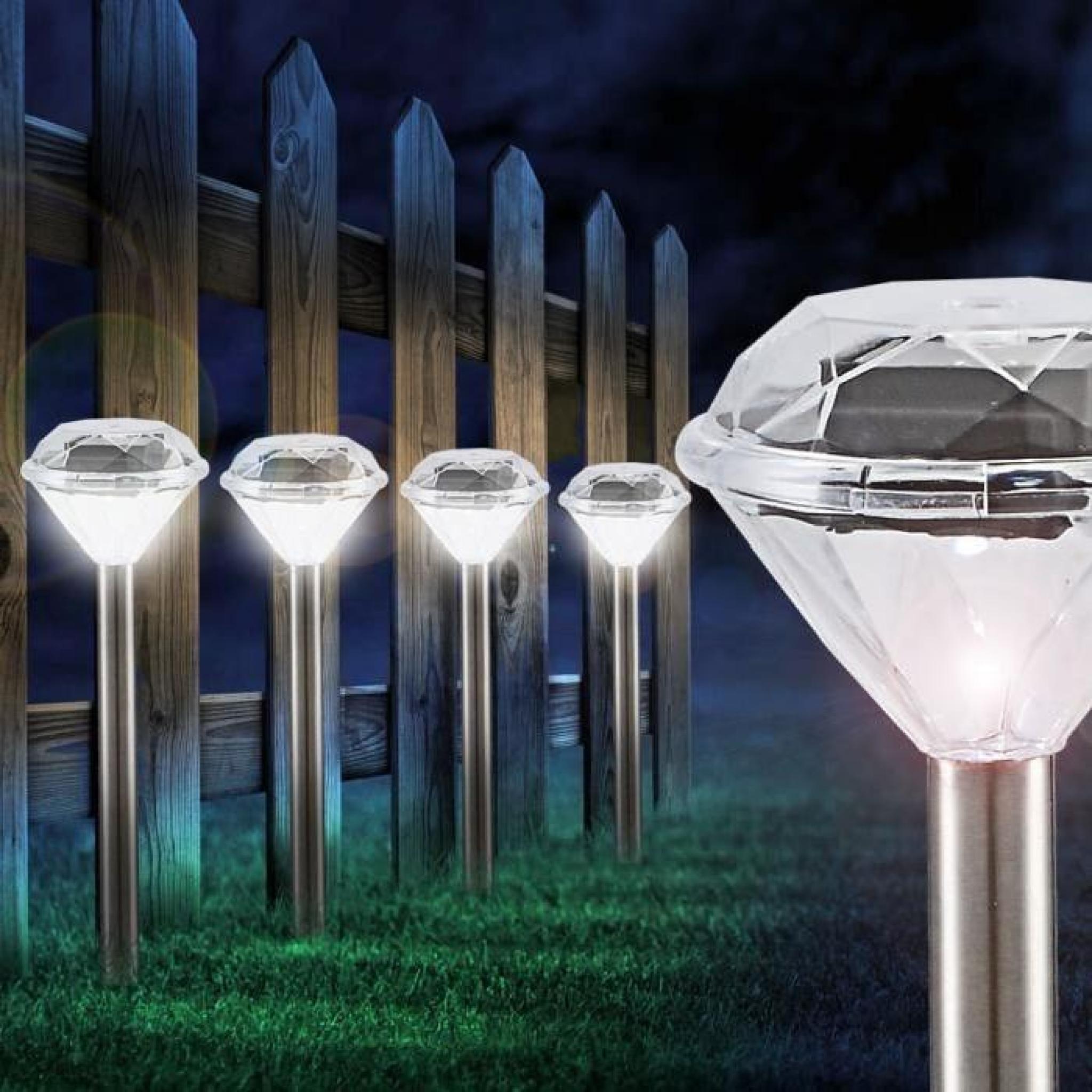 2 sets de 3 luminaires solaires LED extérieur éclairage jardin terrasse diamant IP44 inox pas cher