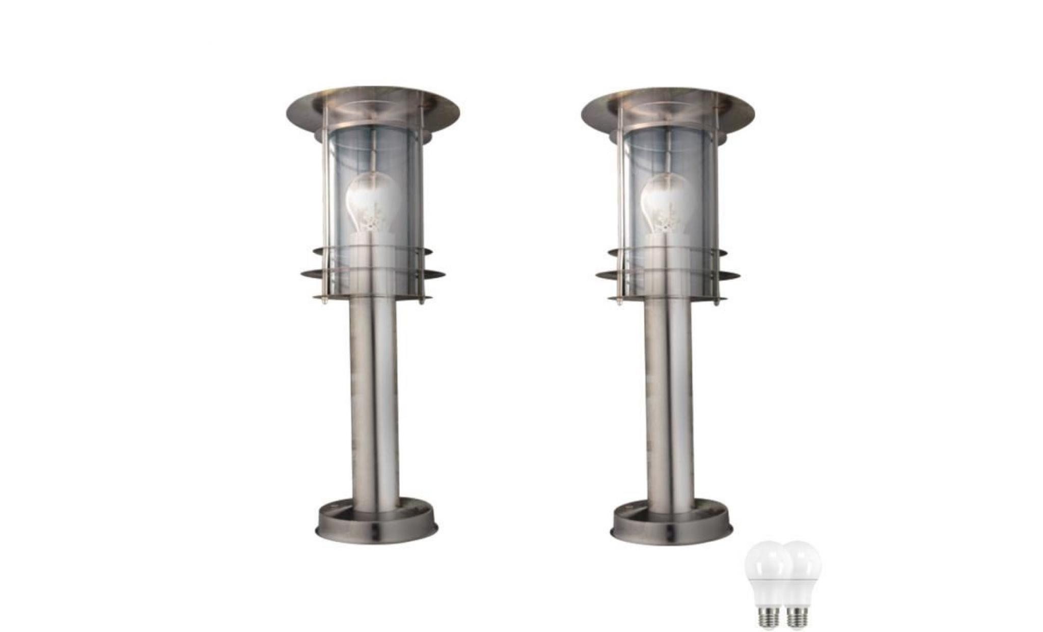 2 x lampadaire del luminaire sur ped lampe éclairage chemin terrasse jardin acier inoxydable verre