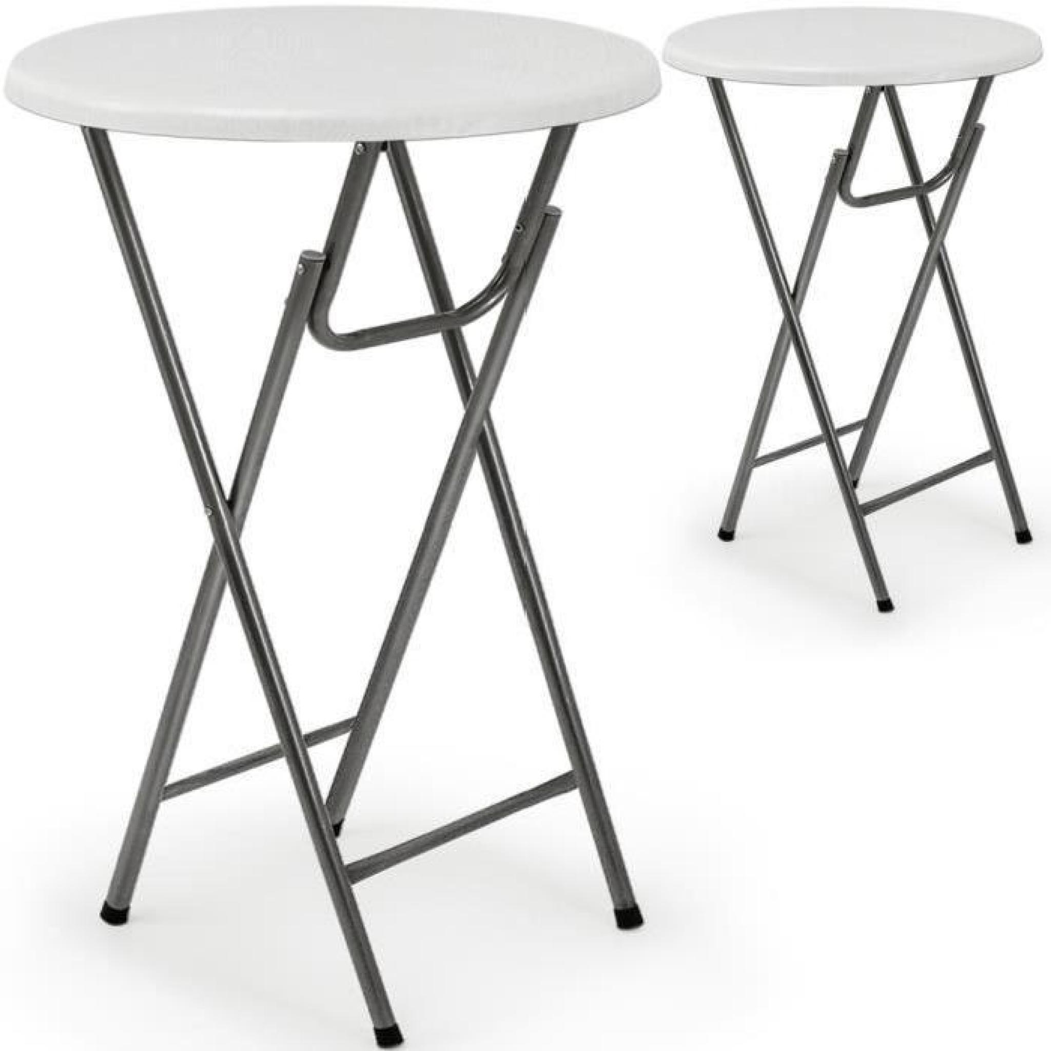 2 x Table haute pliable - Table de bar pliante en MDF blanc Aspect de bois
