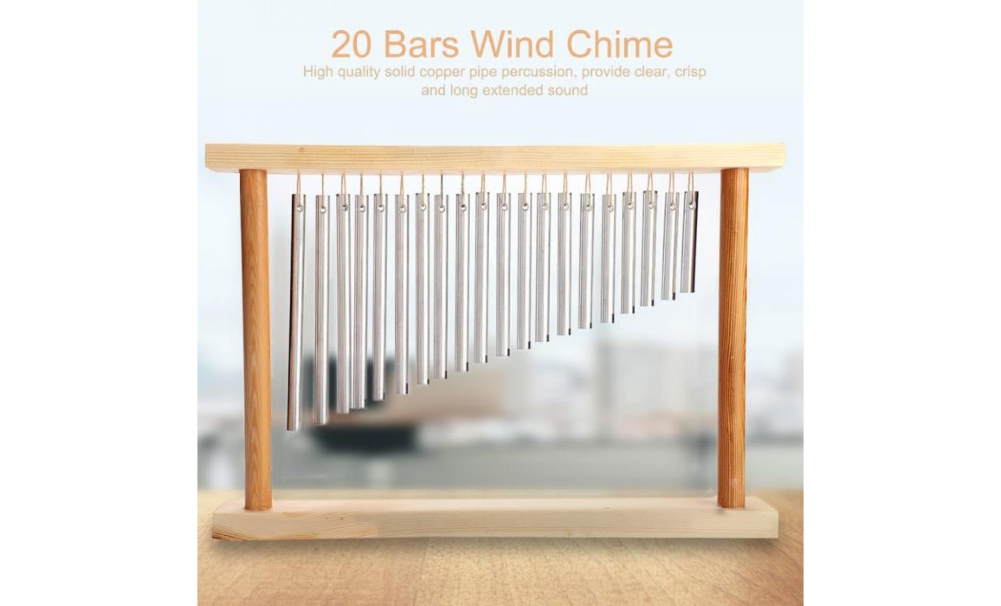 20 barres instrument de percussion musicale carillon de vent cloche tuyau en aluminium solide en bois
