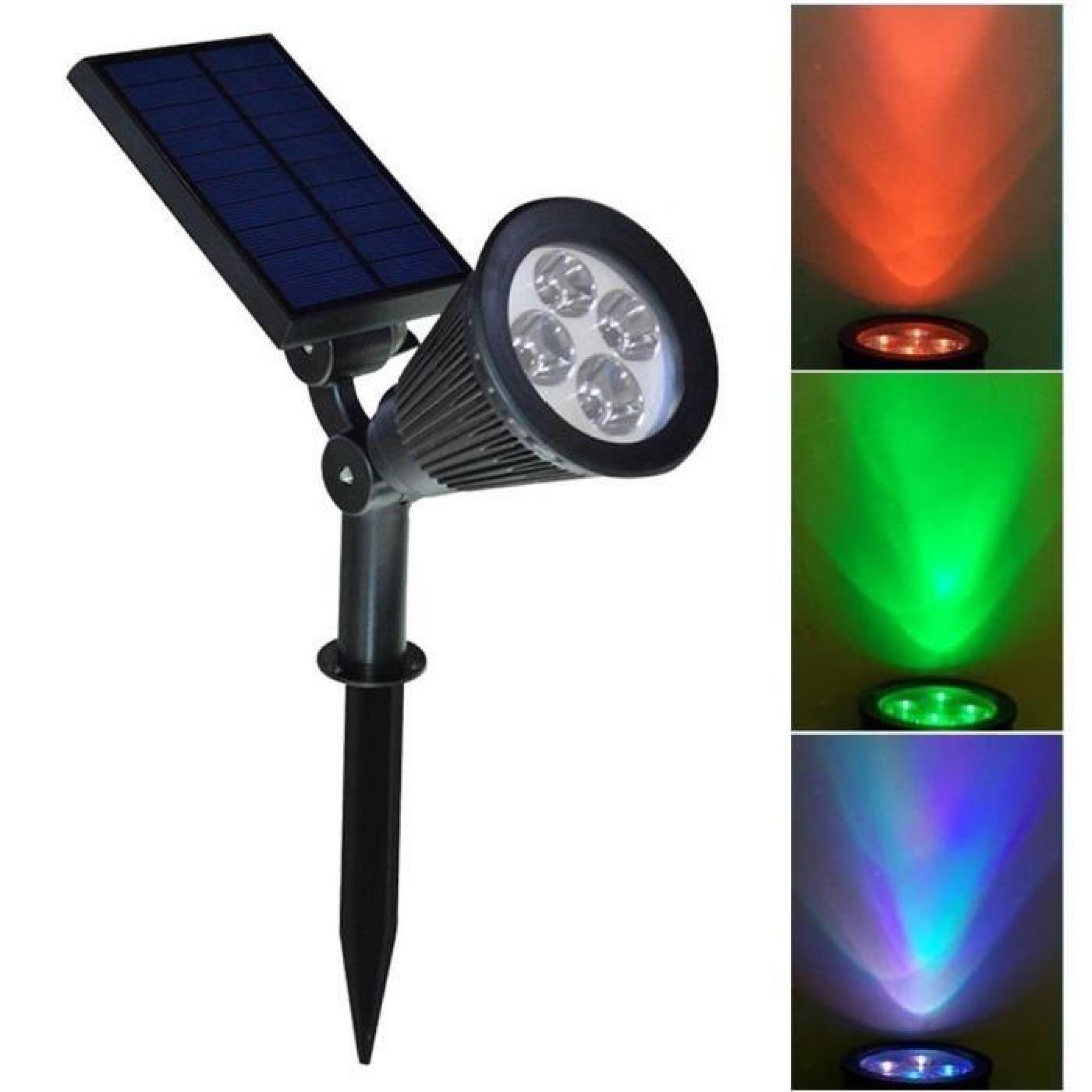 200 lumens 4 Spotlight solaire LED Changement automatique des couleurs, du crépuscule à l'aube du capteur, étanche Chemin de Lumière