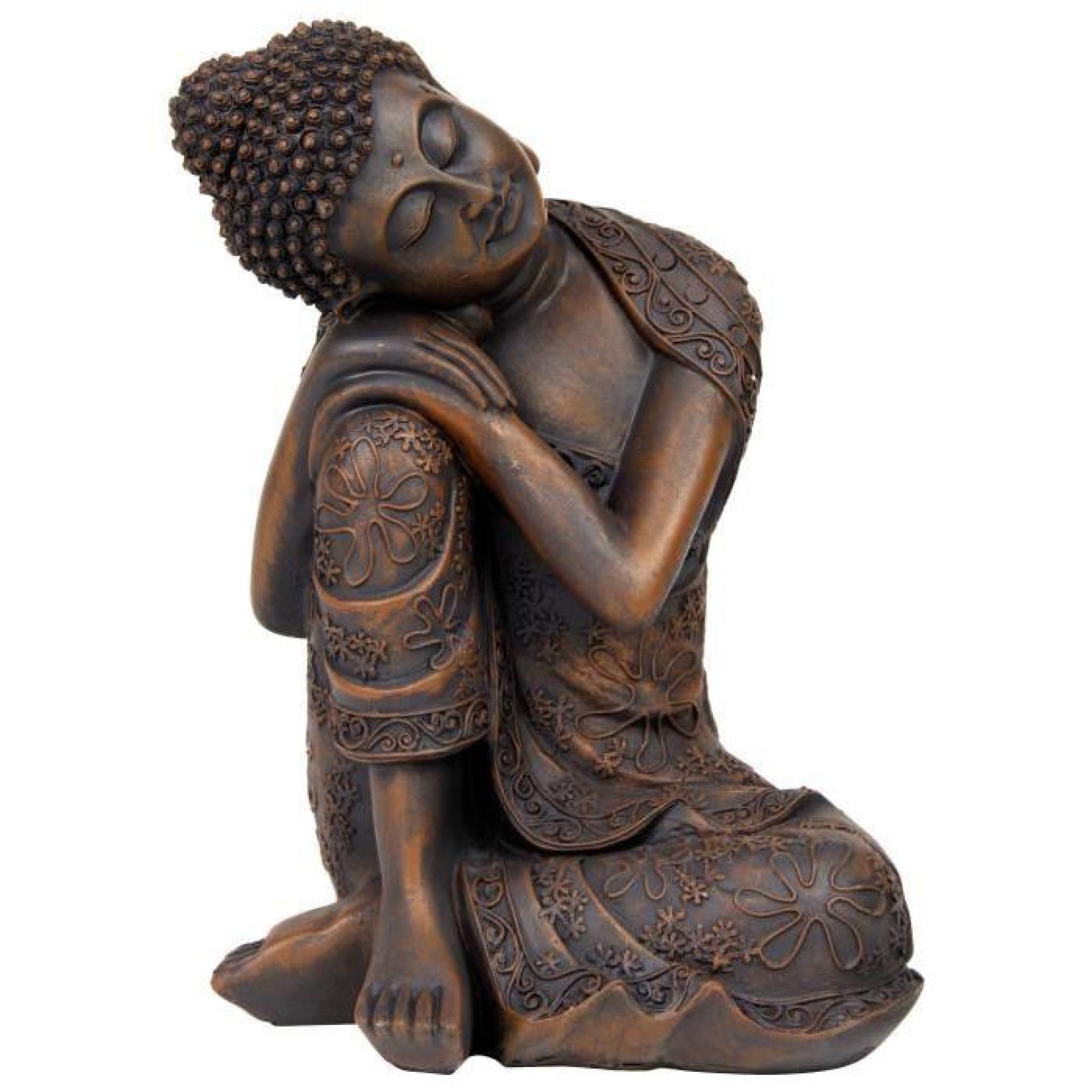 24cm Statuette Bouddha Assis en Polyrésine Effet Bronze