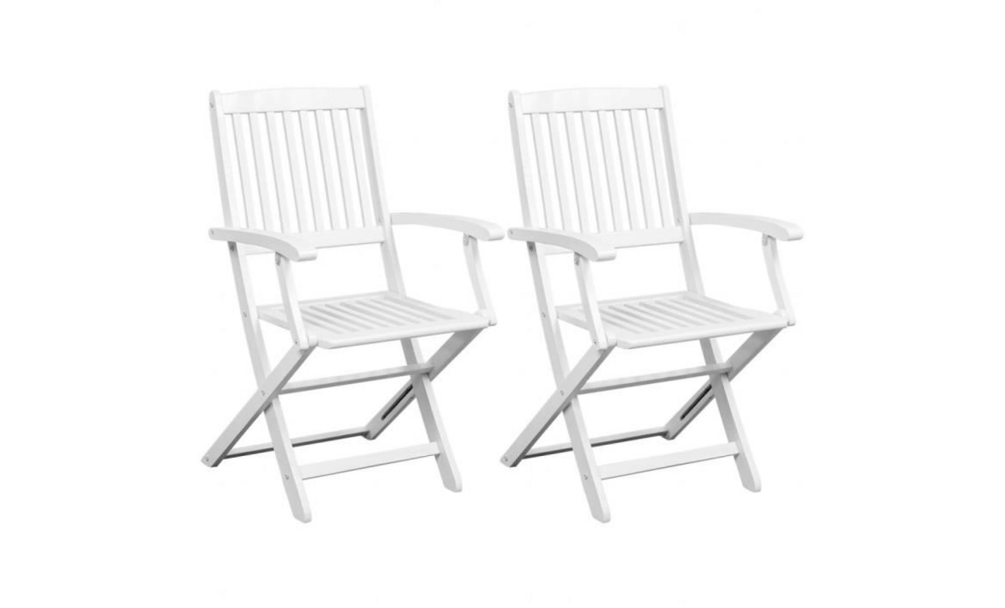 2pcs chaises pliantes en bois d'acacia blanc design élégant pour jardin terrasse ou patio 51 x 56 x 92 cm