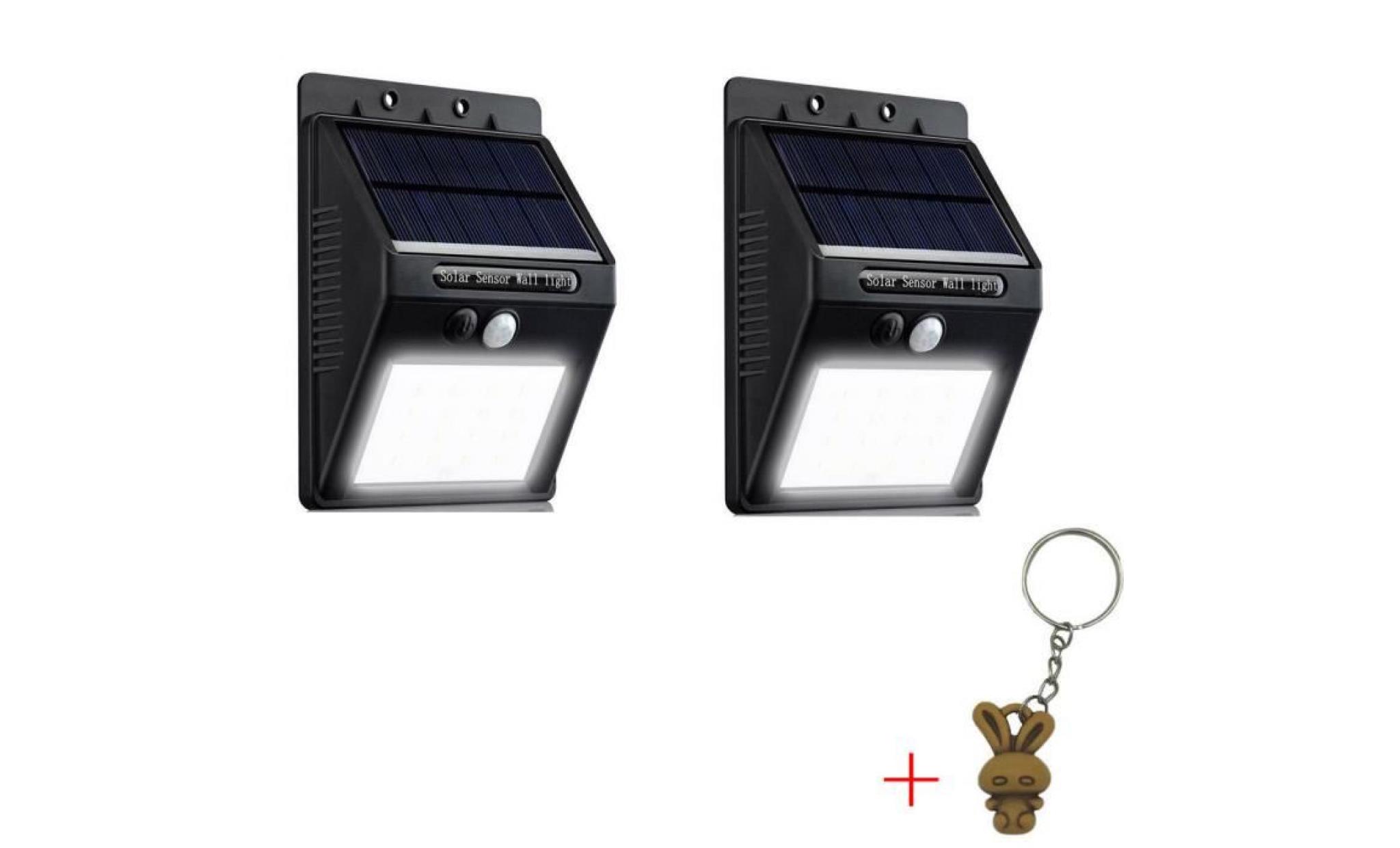 2pcs lampe 20 led solaire avec detecteur de mouvement sans fil luminaire exterieur led avec travail eclairage jardin +porte clés