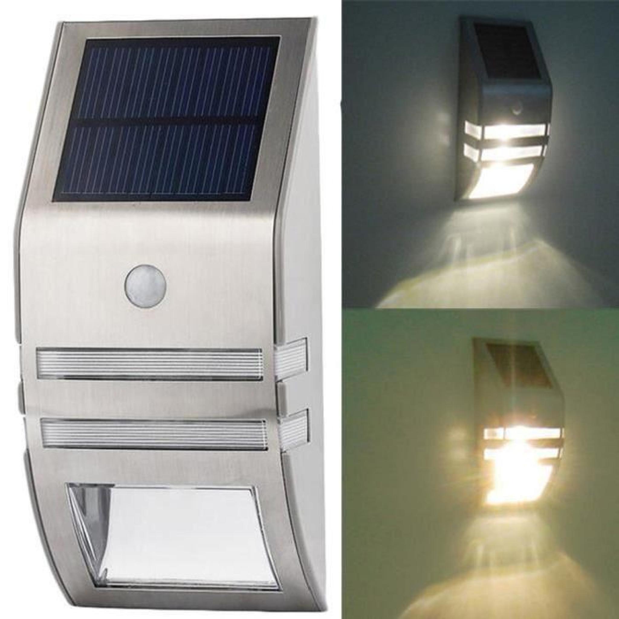 2PCS Lampe Solaire Murale LED Extérieur avec Détecteur de Mouvement Capteur Applique éclairage de 5 Mètres (noir et blanc) pas cher