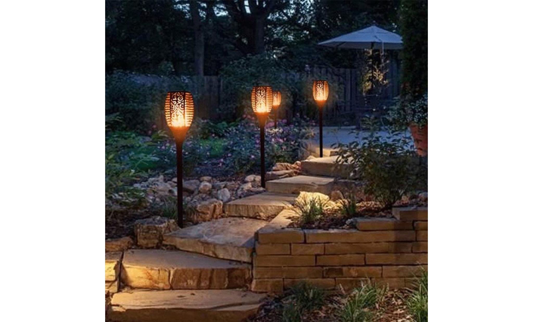 2pcs lumières extérieur étanche lanterne solaire lampe de jardin pathways jardin patio _led2963 pas cher