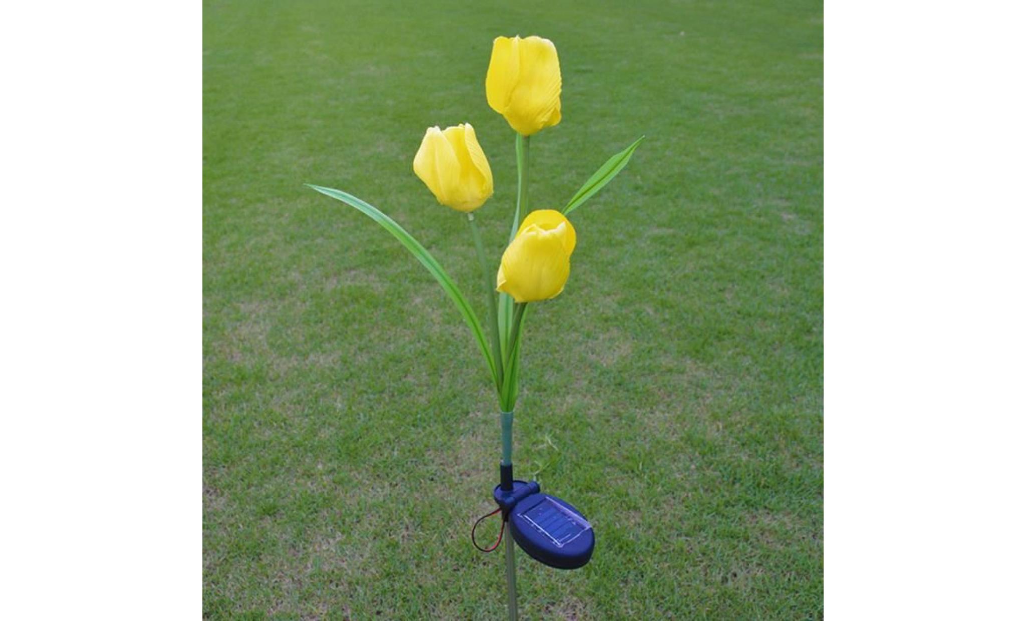 3 cap lanterne solaire lampe de pelouse led décoratif extérieur 3 lampe fleur de tulipe li156@ pas cher