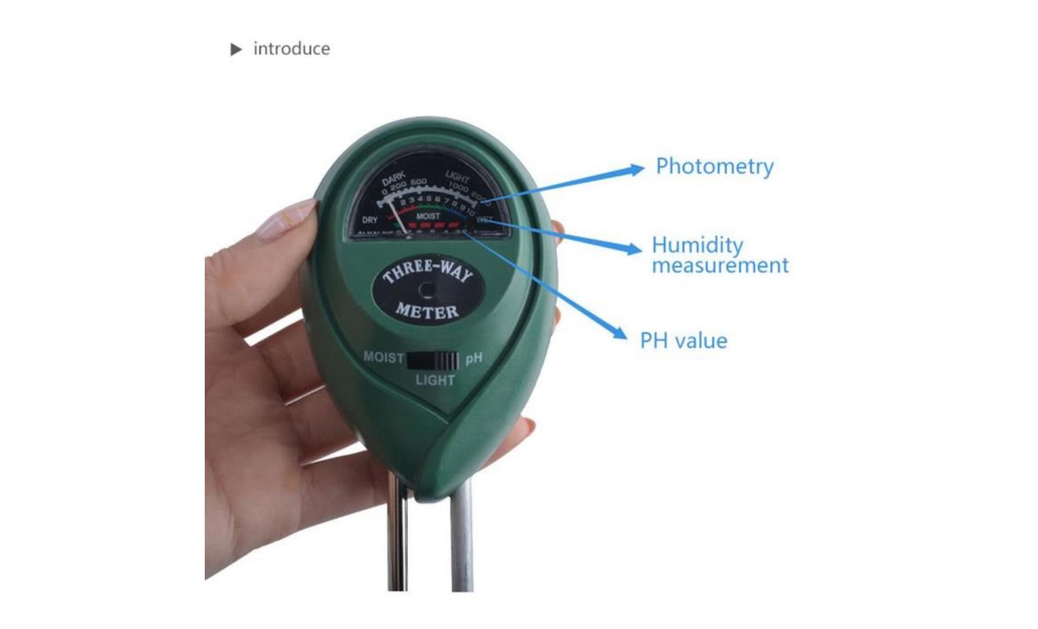 3 en 1 détecteur de sol mesurant l'hygromètre du ph illumination du sol pas cher