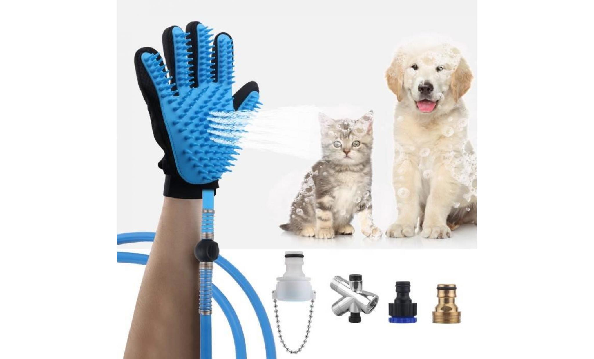 3 en 1 gant toilettage pour animaux: douche, massage, epilation, pulvérisateur de douche à l'intérieur et l'extérieur pour chien & c