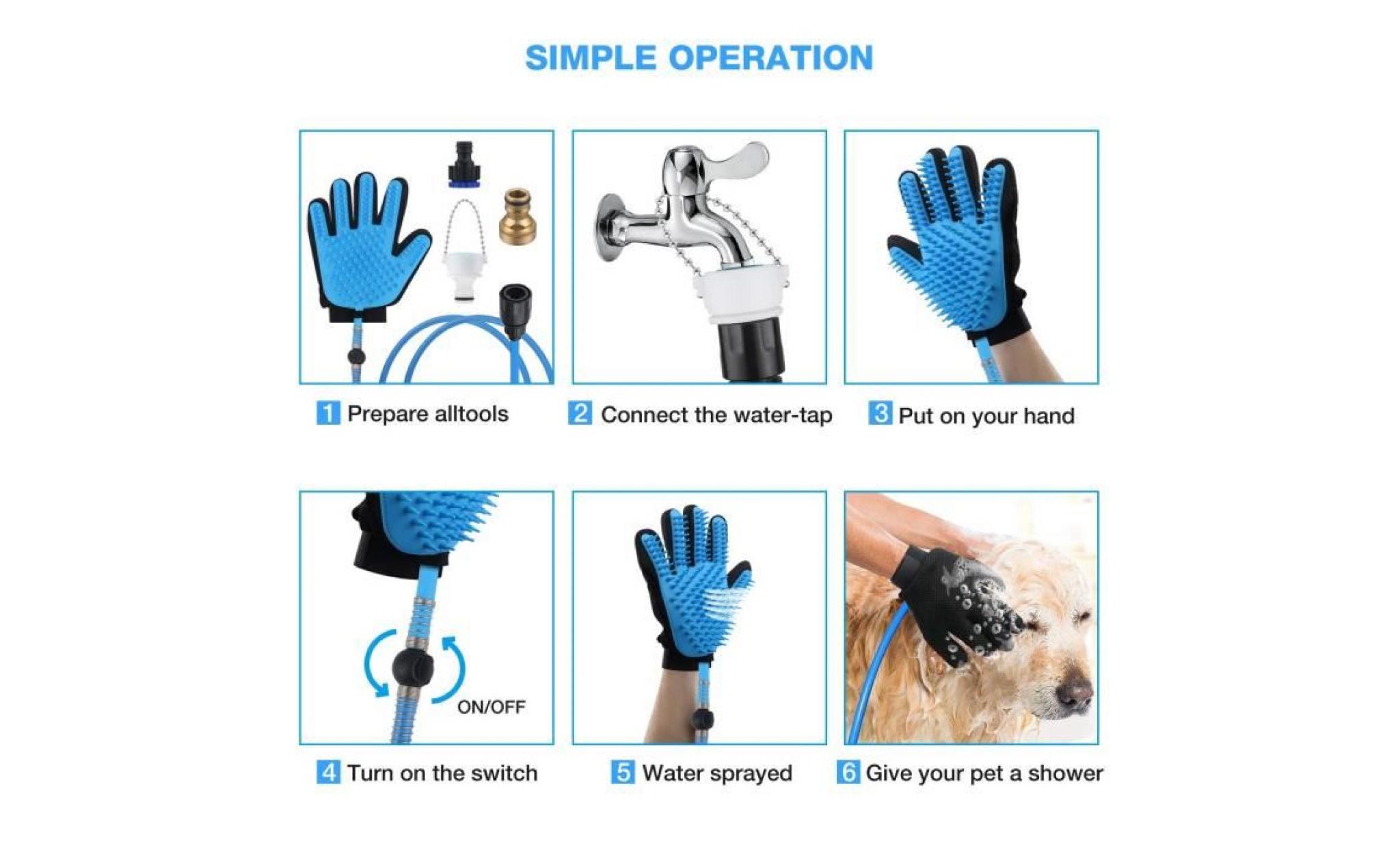 3 en 1 gant toilettage pour animaux: douche, massage, epilation, pulvérisateur de douche à l'intérieur et l'extérieur pour chien & c pas cher