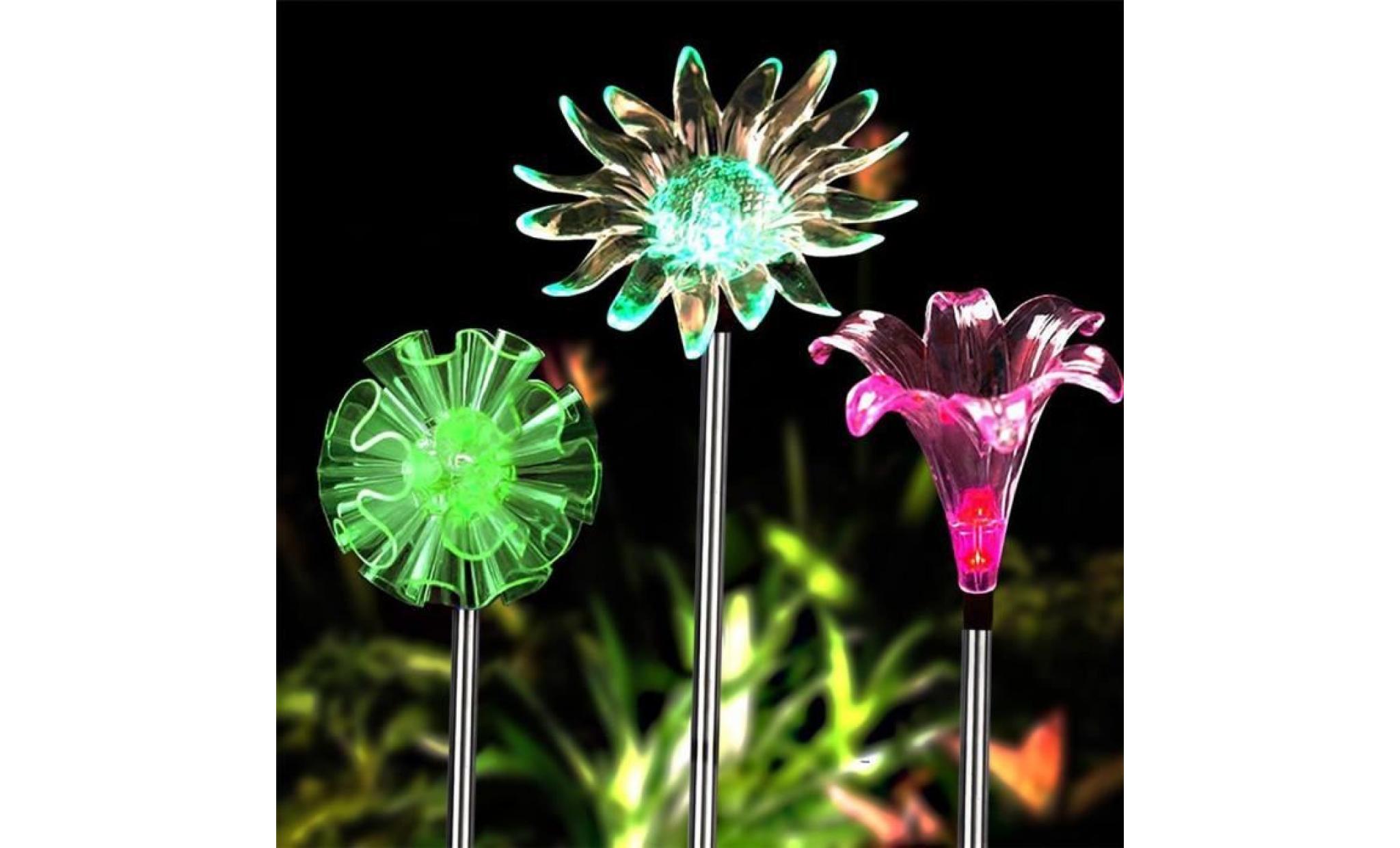 3 pièces multi couleurs fleurs led artificielle stake solaire lumières lumières solaires de jardin li438@ pas cher