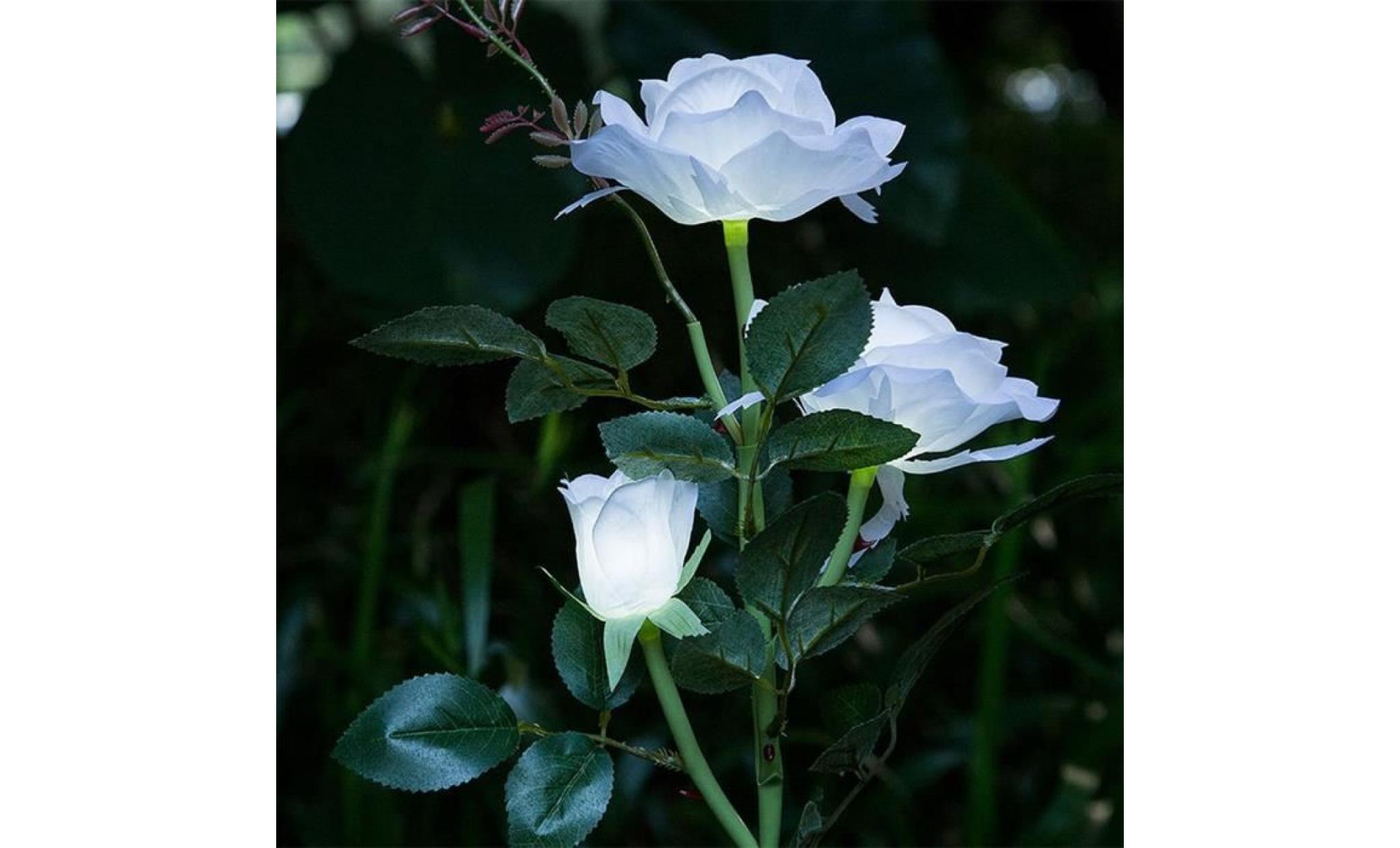 3 tête blanche rose fleur solaire lumière led décoratif d'extérieur lampe de pelouse   lzx80510734 pas cher
