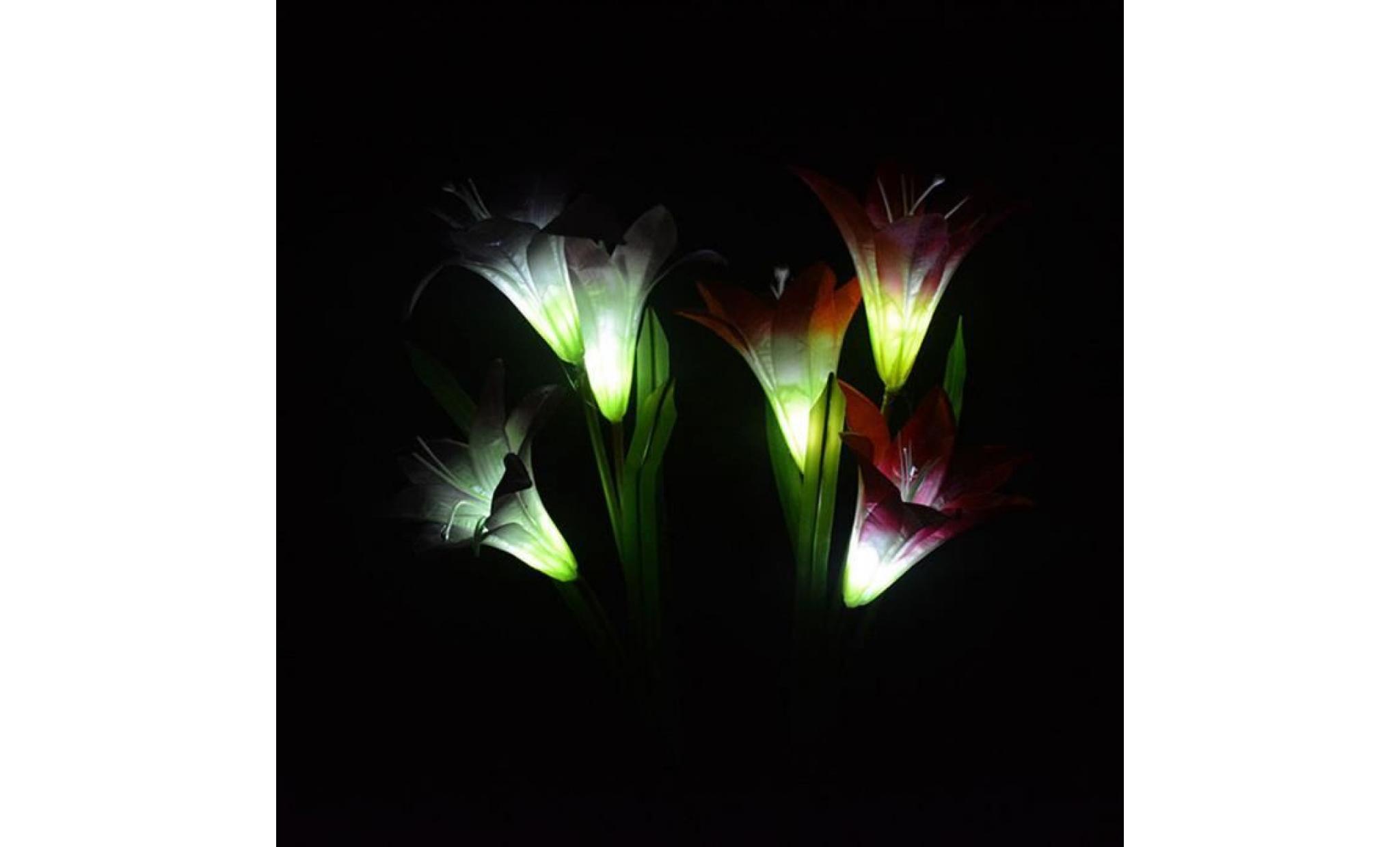 3 têtes lanterne solaire led décoration extérieure lampe de jardin 3 fleurs lily lampe rouge wxx70508219rd pas cher
