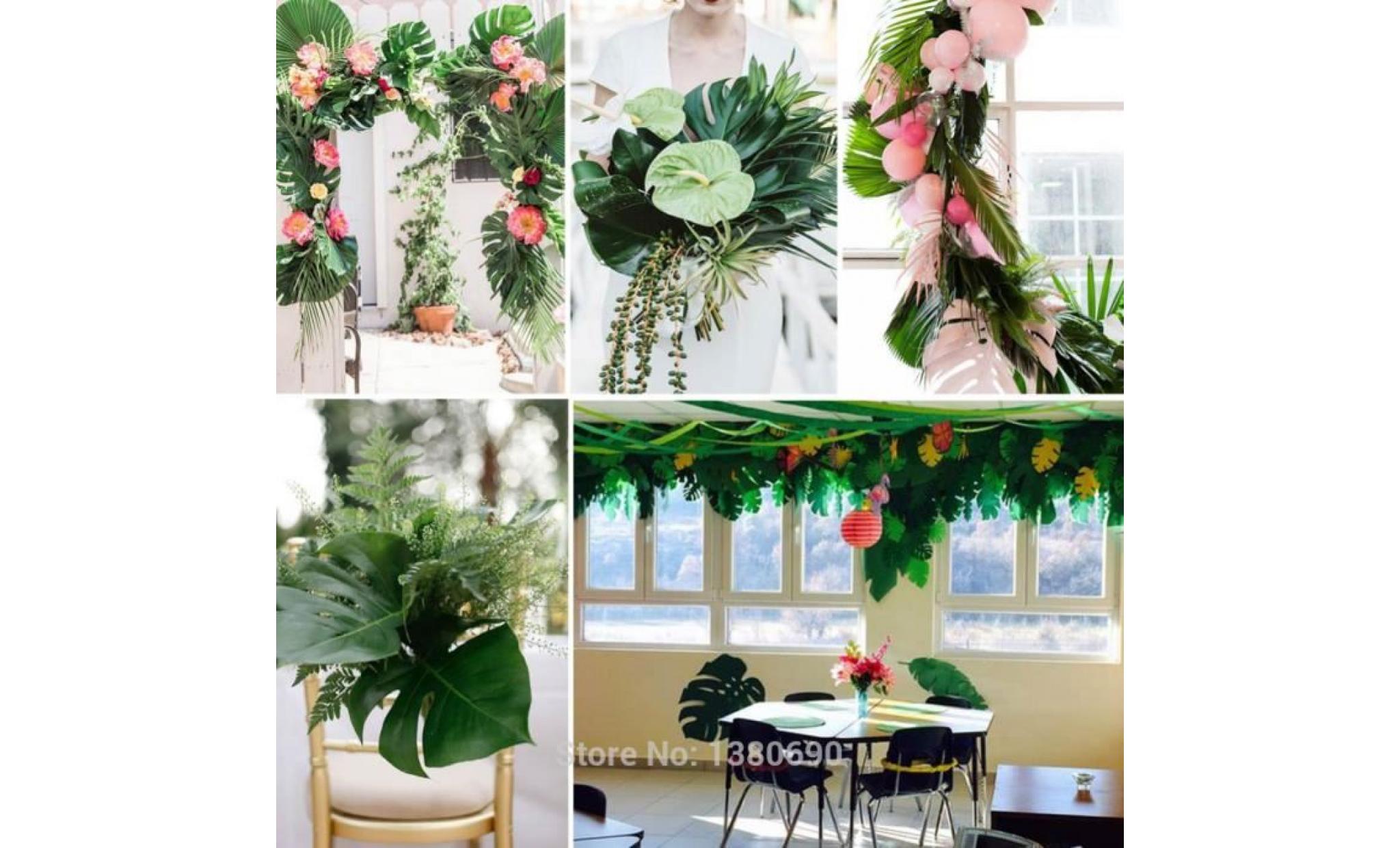 36 pièces/ensemble de feuilles artificielles 35x29 cm tropical feuille de palmier imitation feuille hawaïenne luo thème party décore