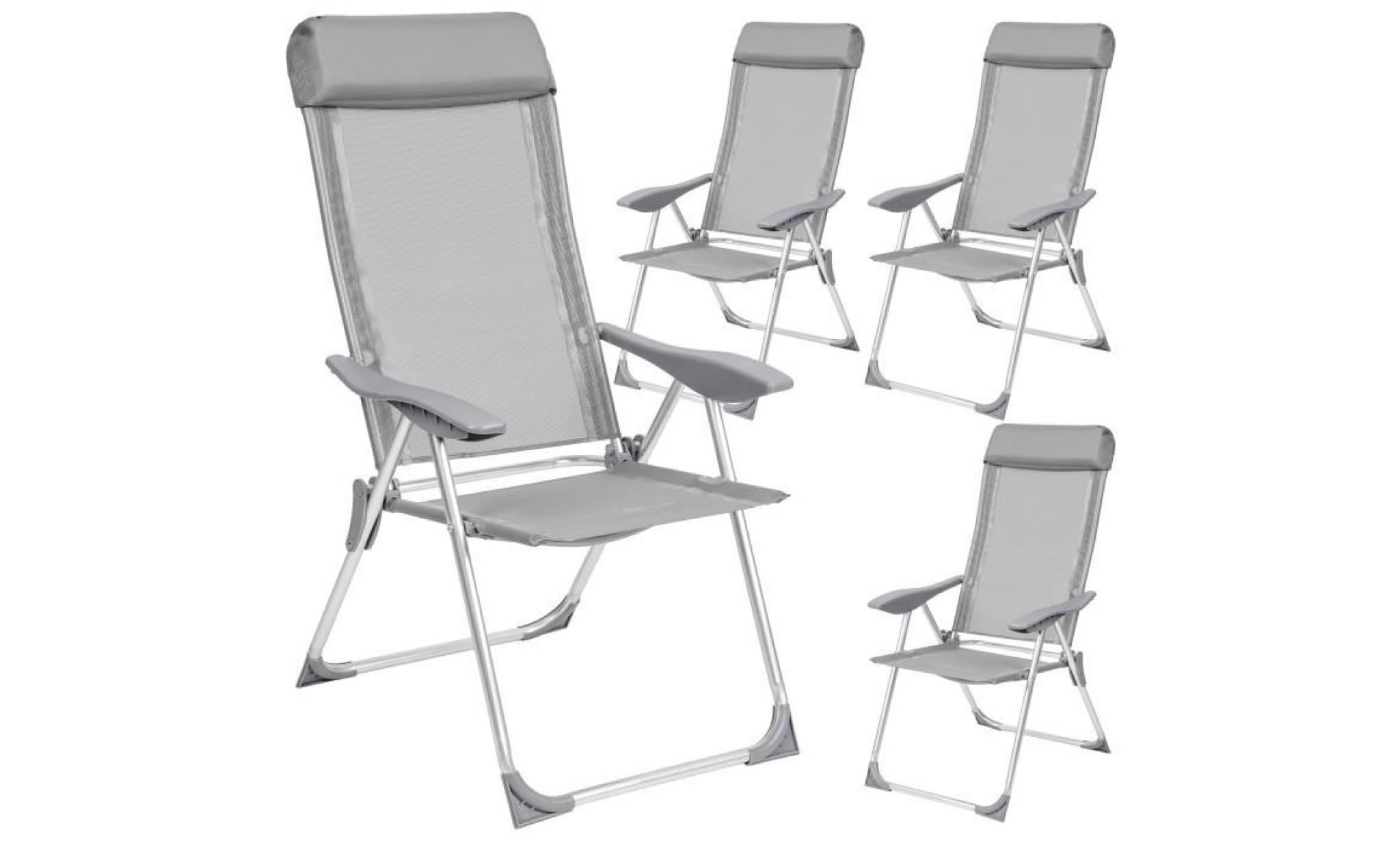 tectake 4 chaises de jardin en aluminium pliantes 73 cm x 59 cm x 110 cm gris