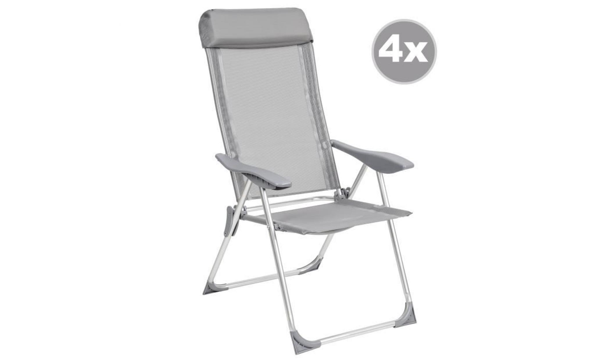 tectake 4 chaises de jardin en aluminium pliantes 73 cm x 59 cm x 110 cm gris pas cher