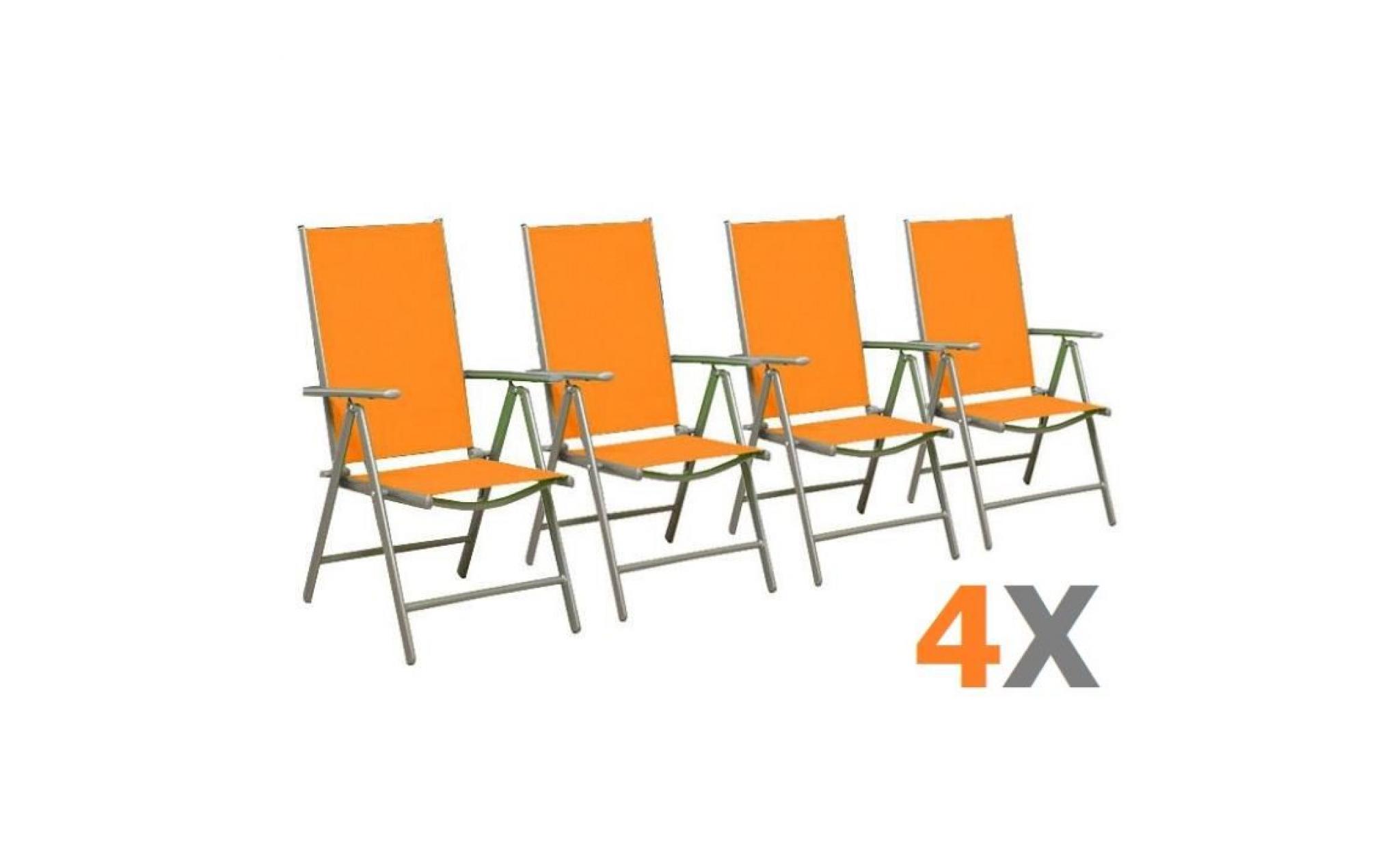 4 chaises pliante orange réglable en alu