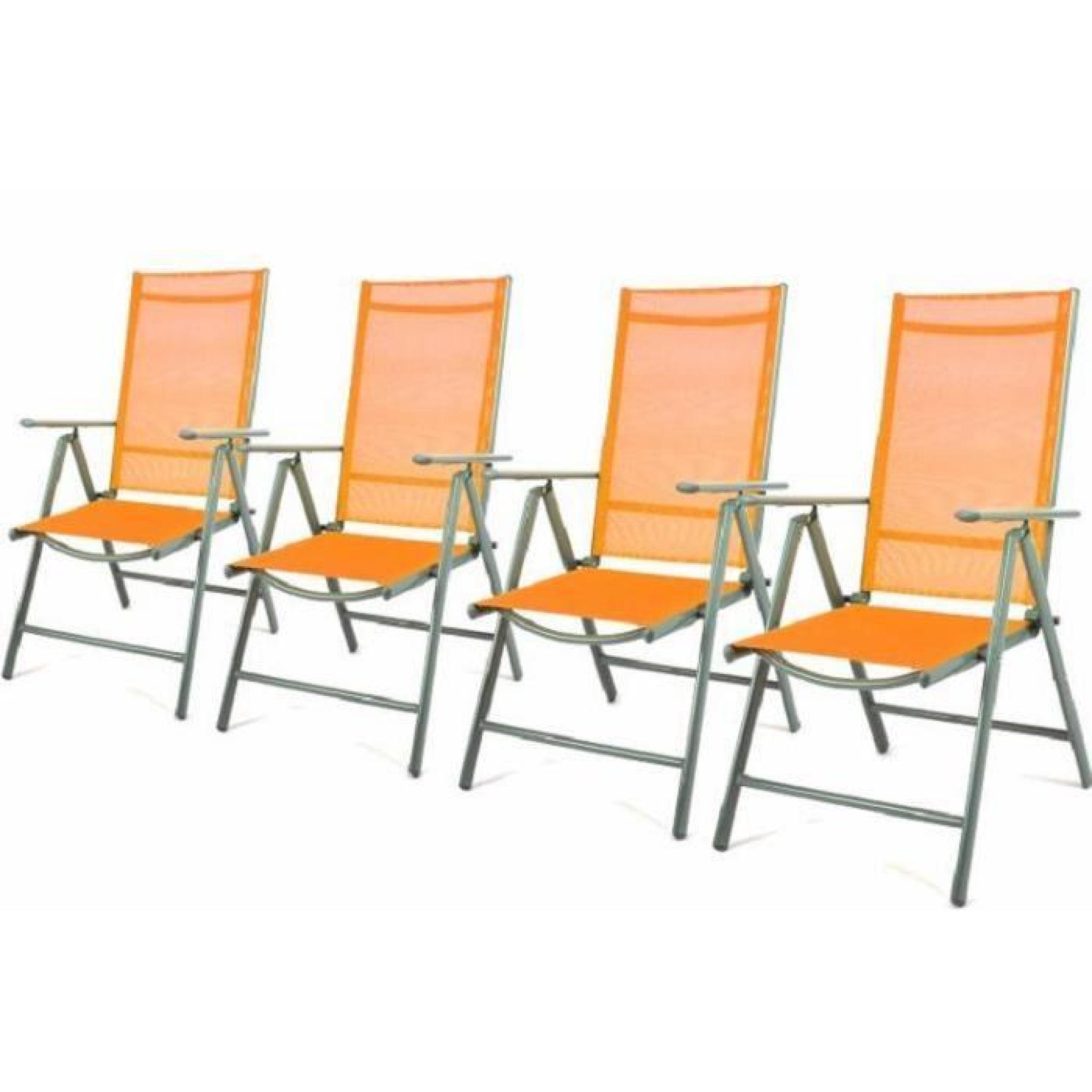 4 fauteuils pliant Orange réglable en alu textilene