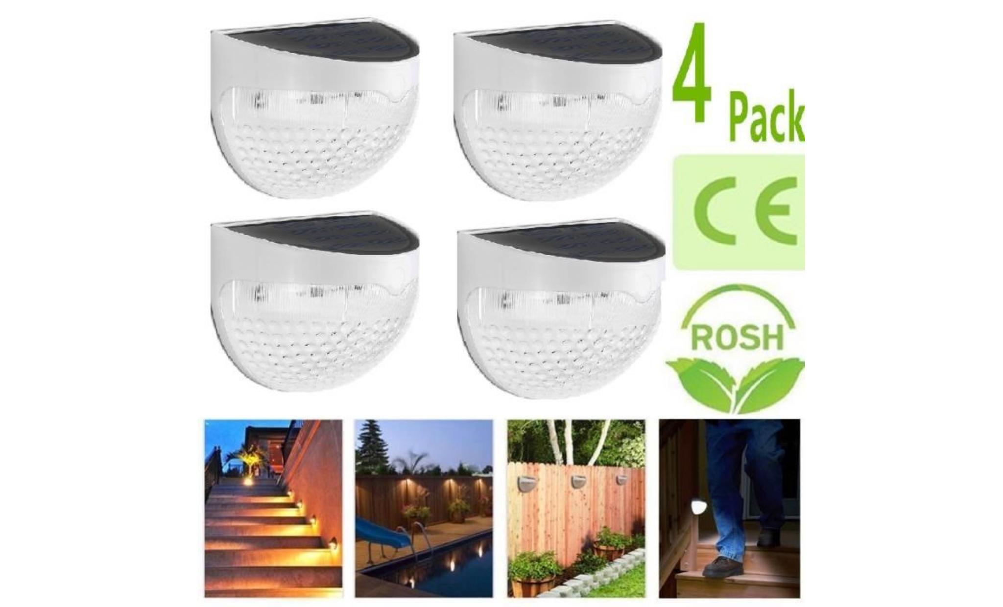 4 pack imperméable à l'eau solaire capteur de lumière lampe murale pour escalier extérieure jardin jardin de poste froid blanc