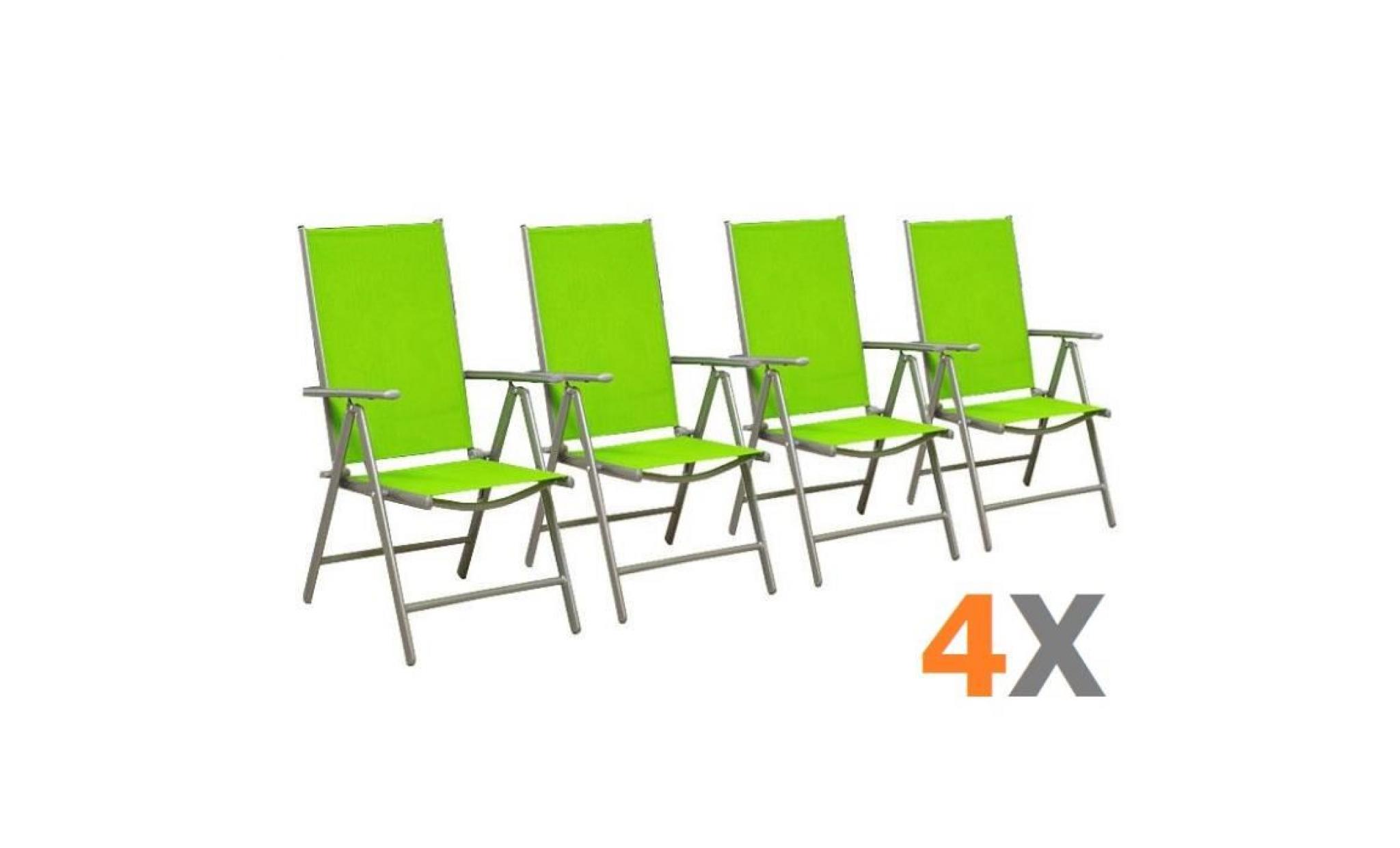 4 x fauteuil pliant vert réglable en alu textilene