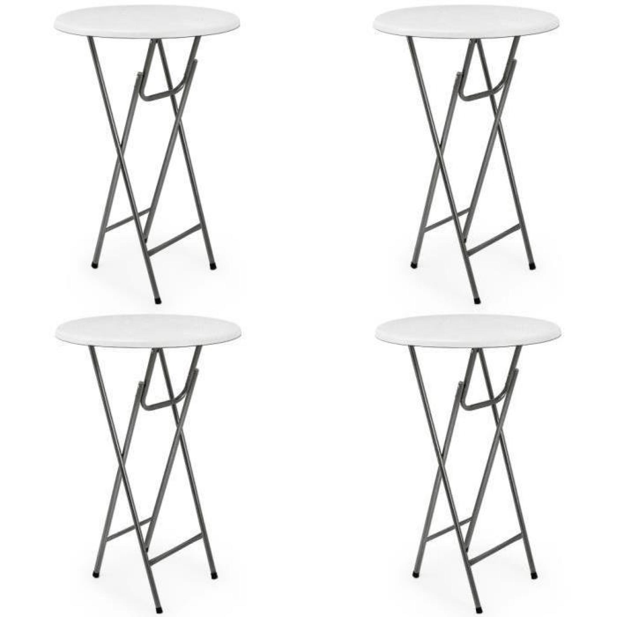 4 x Table haute pliable - Table de bar pliante en MDF blanc Aspect de bois