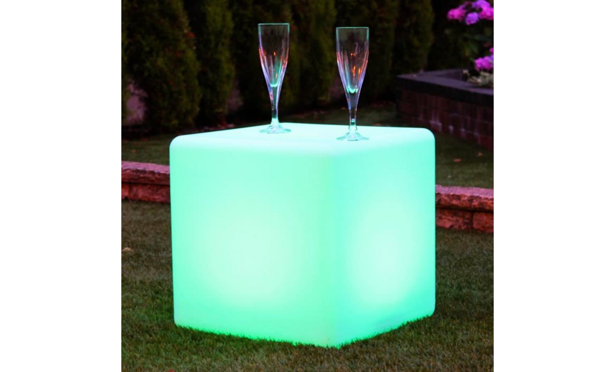 40cm cube lumineux led extérieur, tabouret table jardin, lampe de sol rechargeable rgb ip67 + télécommande de pk green