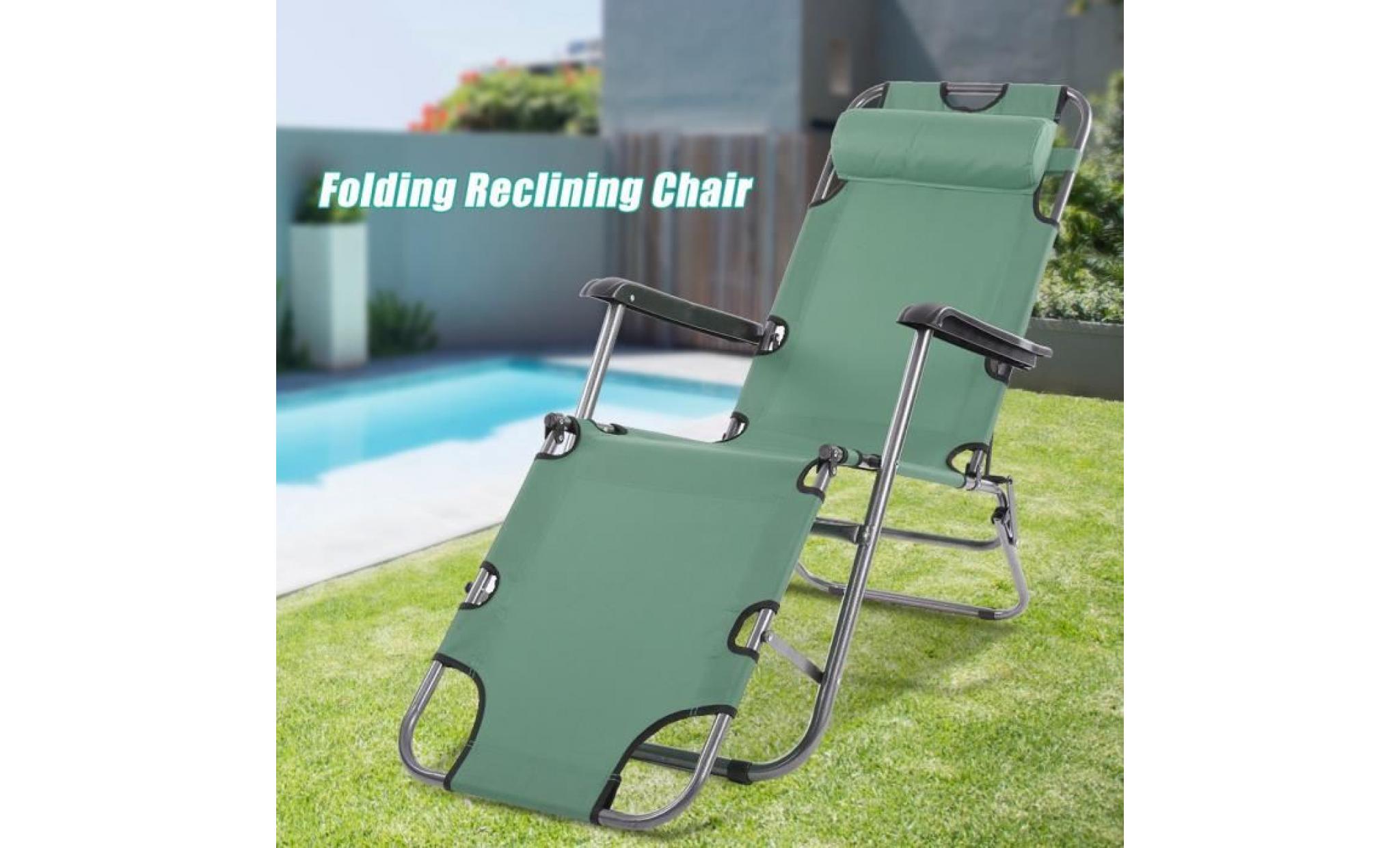 46*178cm fauteuil d'extérieur pliant portable de camping beach inclinable chaise avec accoudoir  vert