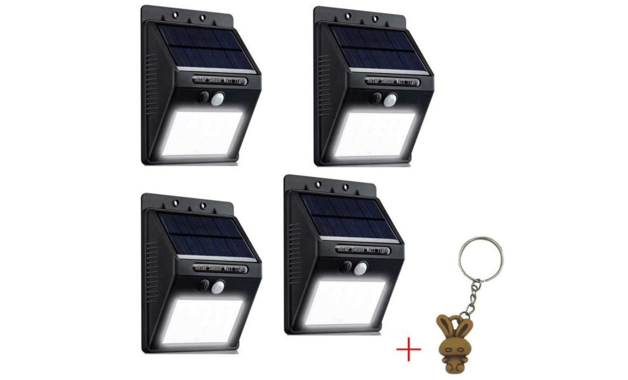 4pcs lampe 20 led solaire avec detecteur de mouvement sans fil luminaire exterieur led avec travail eclairage jardin +porte clés
