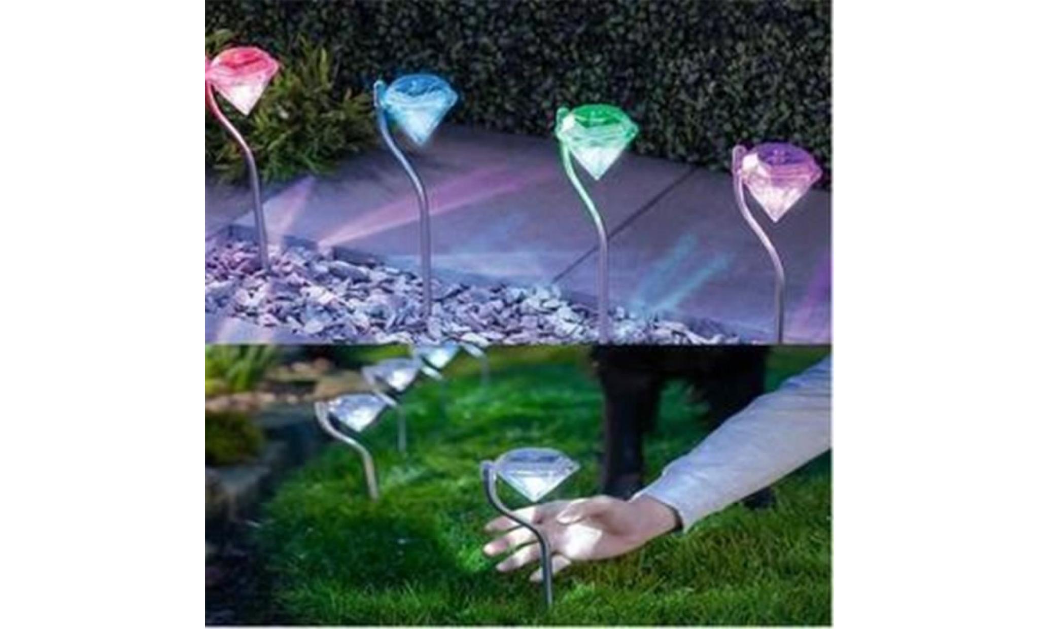 4pcs led lampe solaire diamant couleurs lumières changeantes décoration jardin lampe extérieur neuf 30cm