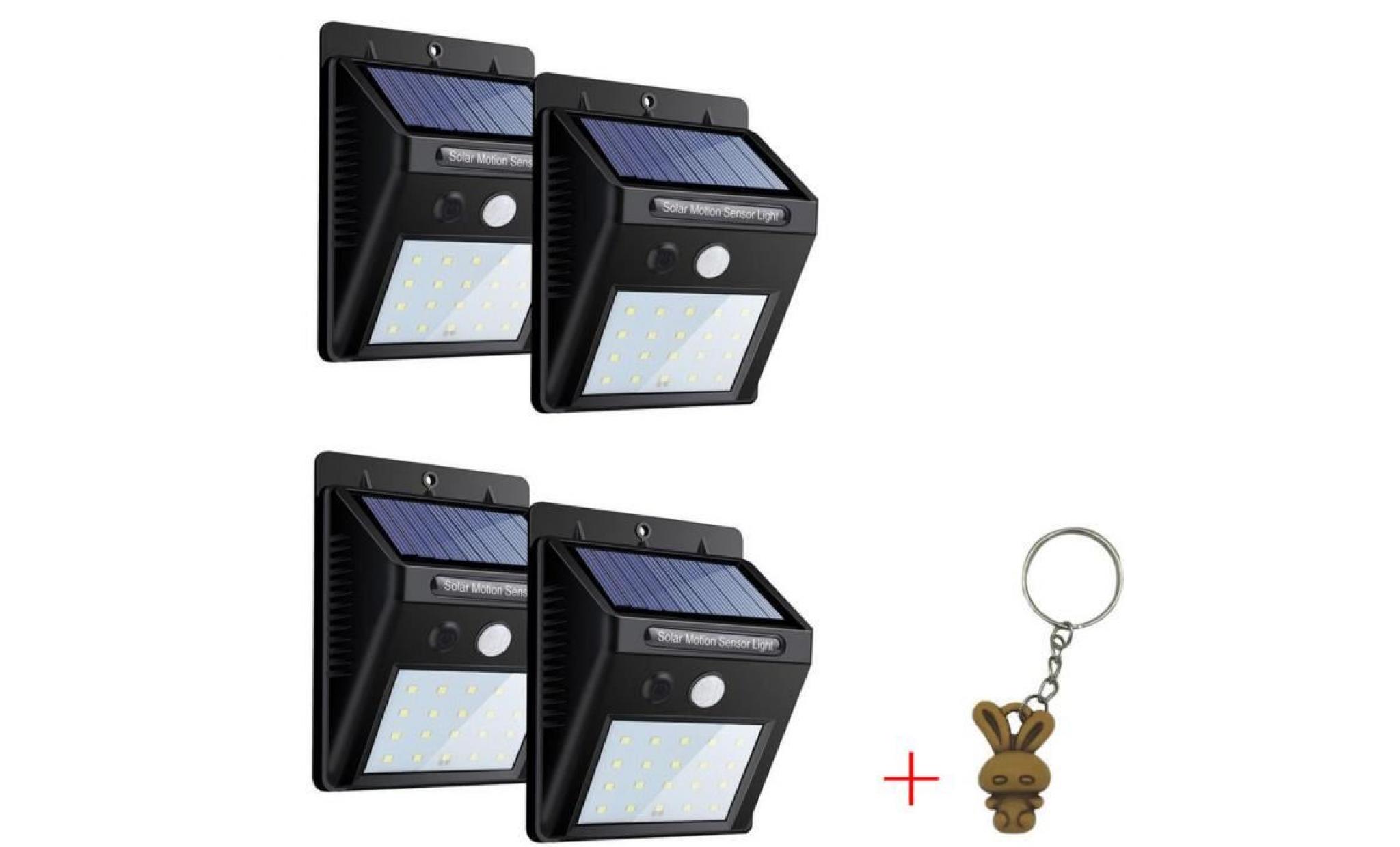 4pcs  wireless solar powered 20 leds solaire imperméable à l'eau capteur de mouvement outdoor fence garden light pathway +porte clés